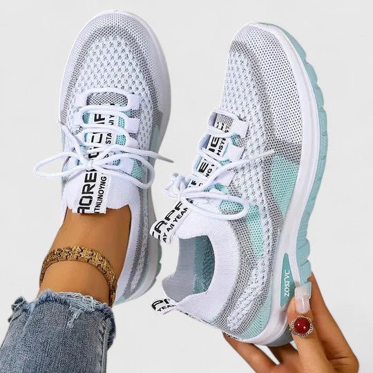 Women's Orthopedic Arch-Support Breathable Mesh Lace-Up Trainers - Turquoise