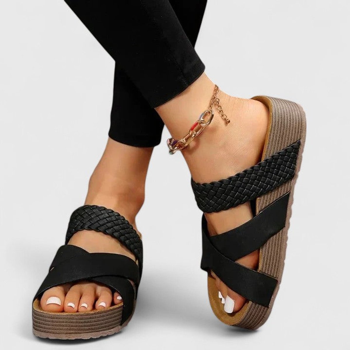 Women's Orthopedic Arch-Support Crossed-Strap Comfortable Sandals - Black