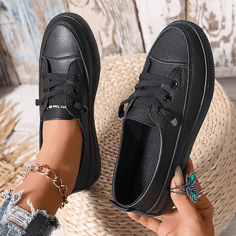Women's Orthopedic Arch-Support Lace-Up Casual Trainers - Black