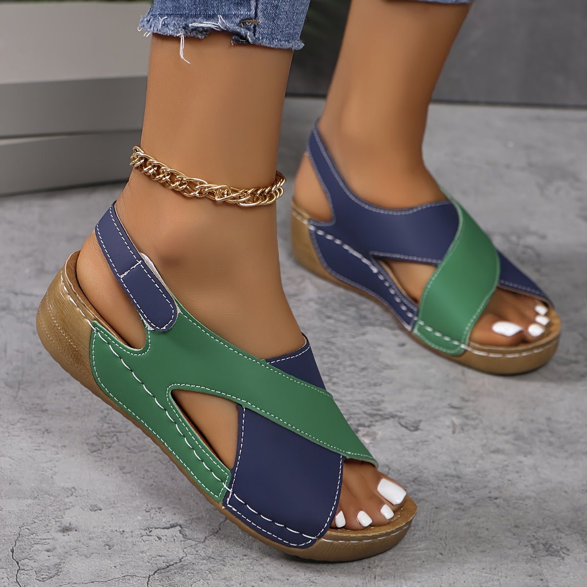 Women's Orthopedic Crossover-Strap Wedge Sandals - Green