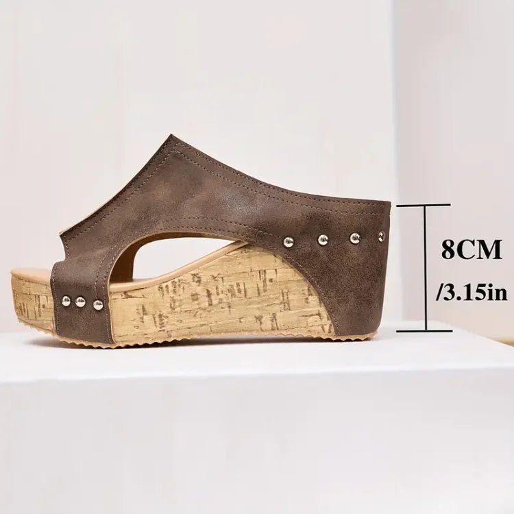 Women's Orthopedic Cushioned Cork Wedge Peep-Toe Mule Sandals