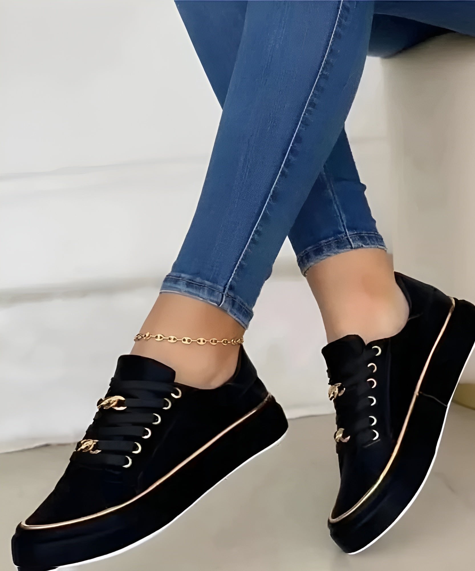 Women's Orthopedic Gold-Accent Lace-Up Platform Trainers - Black (almost sold out!)