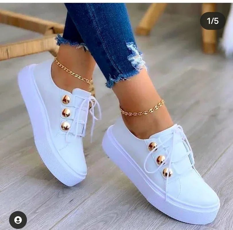 Women's Orthopedic Gold-Stud Platform Lace-Up Trainers - White (Almost sold out!)
