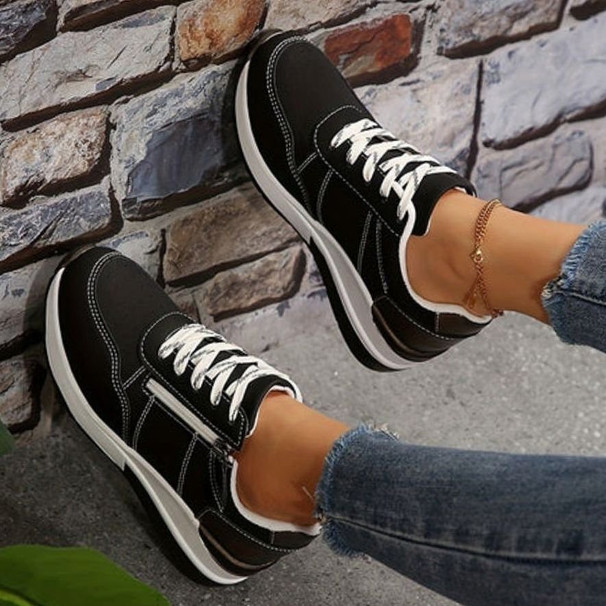 Women's Orthopedic Lace-Up Wedge Platform Walking Sneakers, Navy Blue