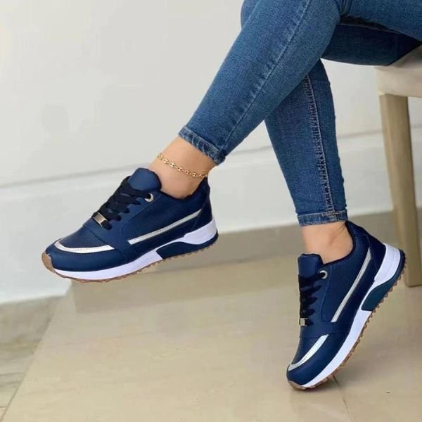 Women's Orthopedic Memory-Foam Lace-Up Comfort Trainers - Blue