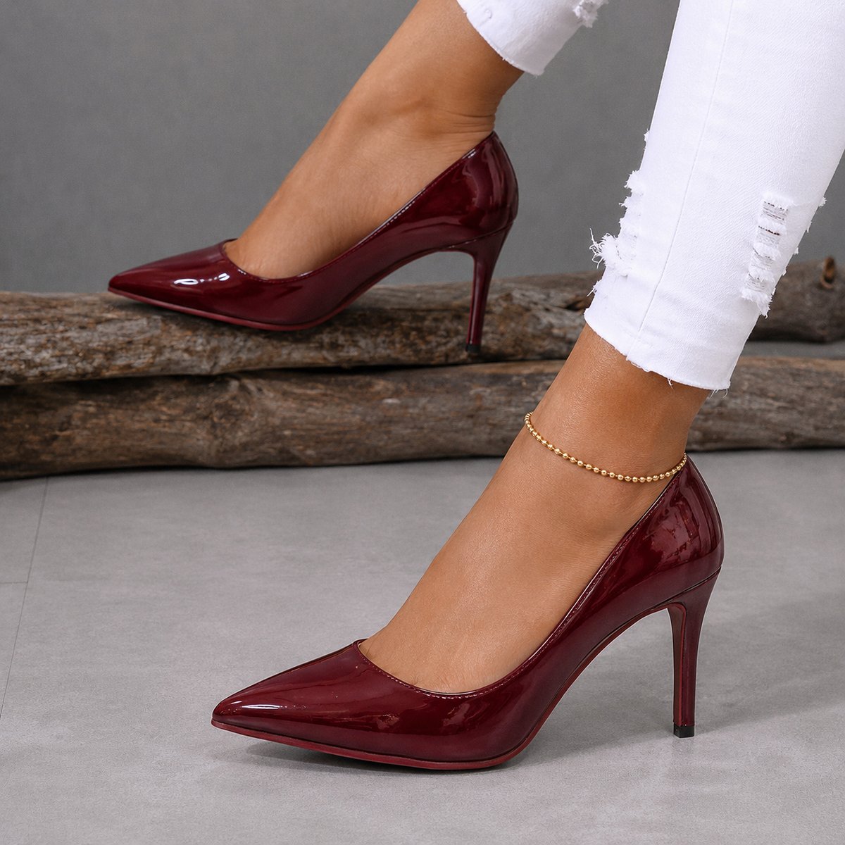 Women's Orthopedic Pointed-Toe Patent Stiletto Heel Pumps