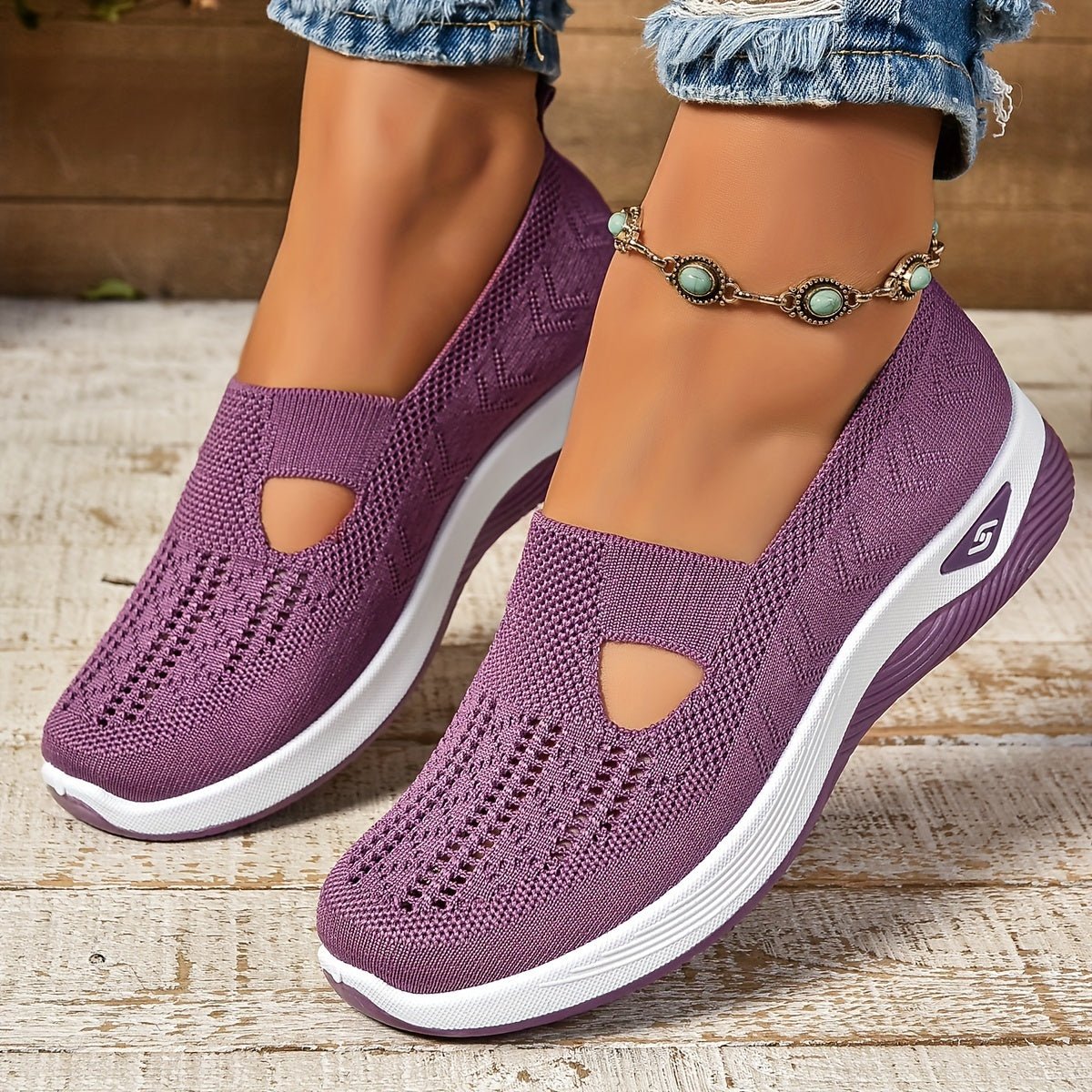 Women's Orthopedic Slip-On Comfortable Sandals Knit Trainers - Purple
