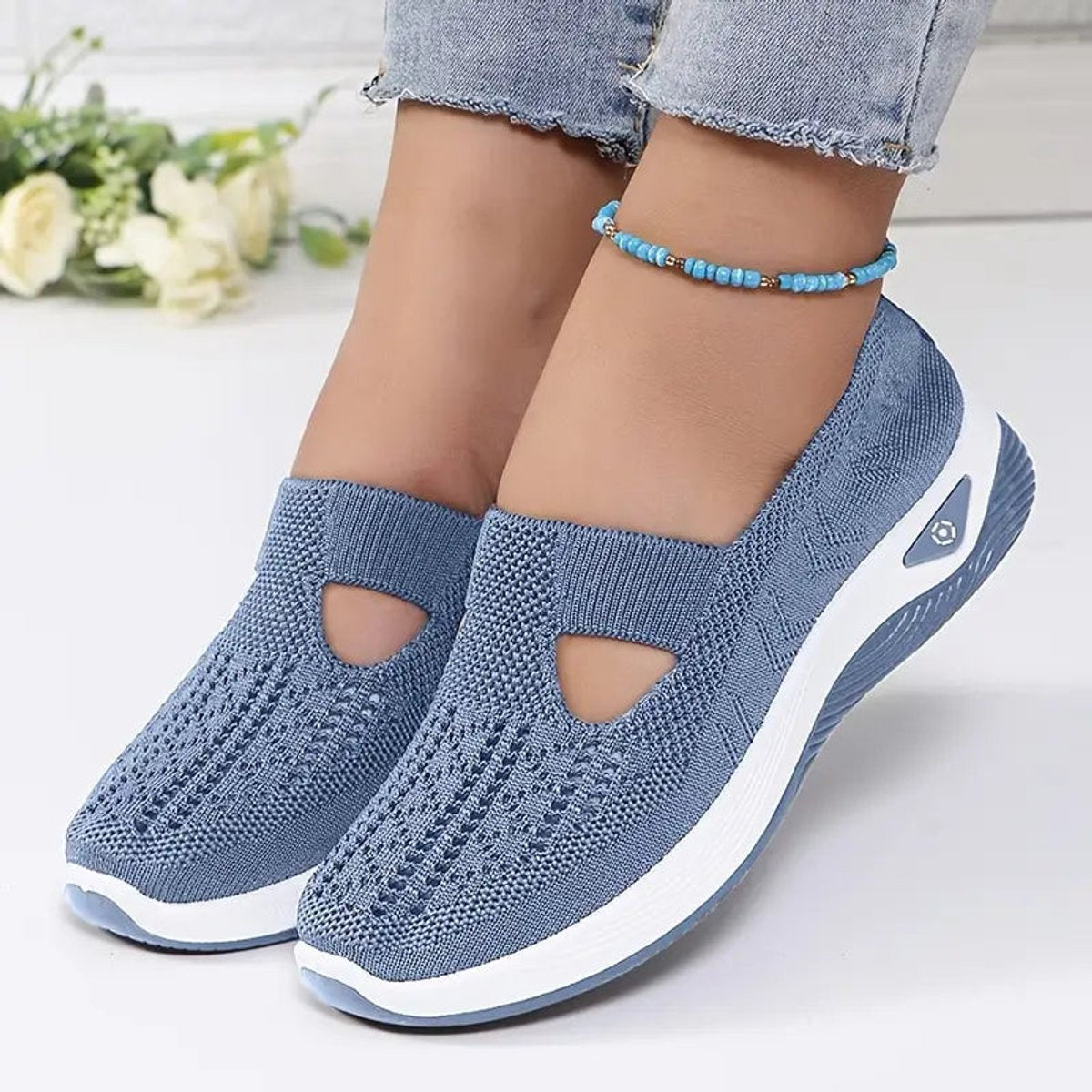 Women's Orthopedic Slip-On Comfortable Sandals Knit Trainers - Blue
