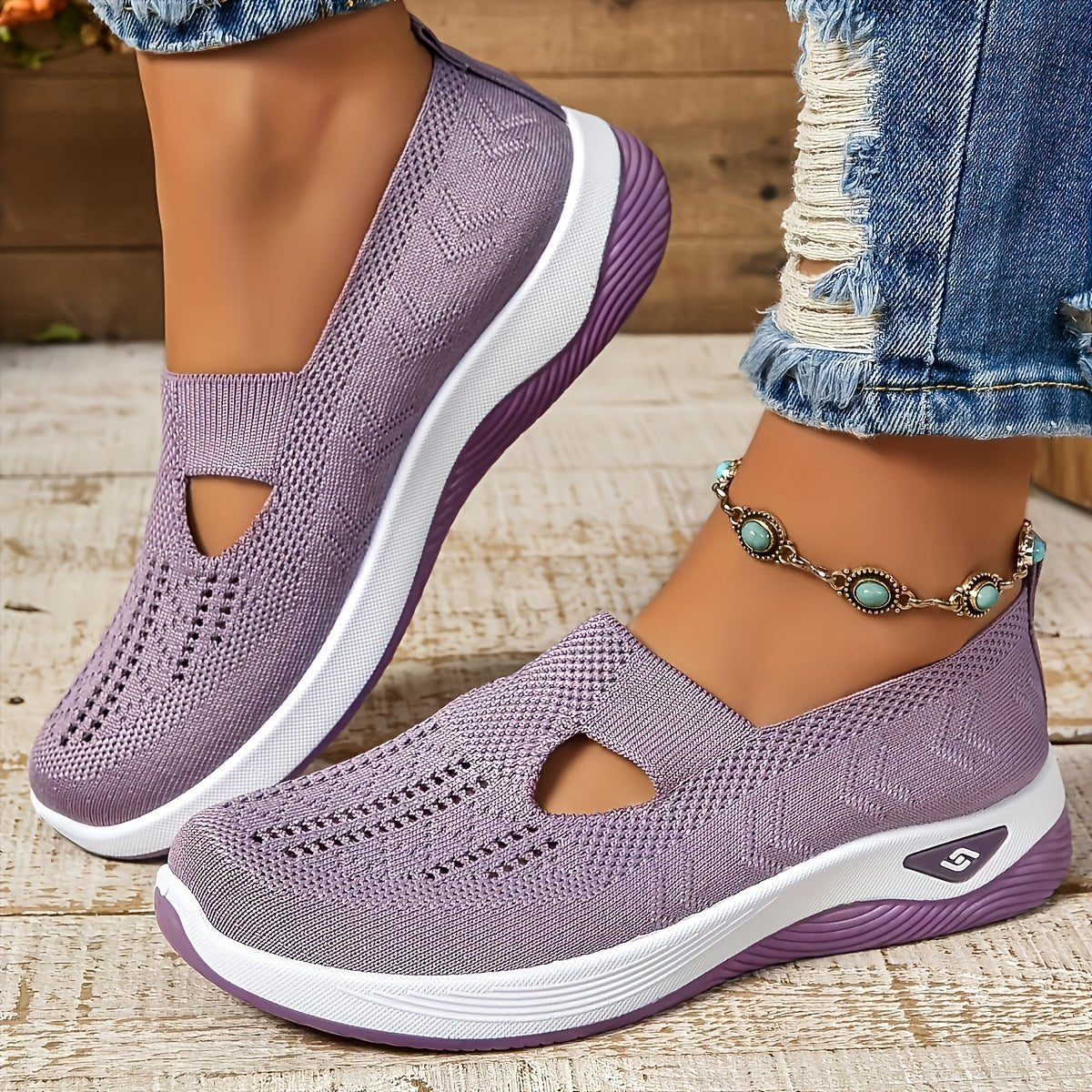 Women's Orthopedic Slip-On Comfortable Sandals Knit Trainers - Lilac