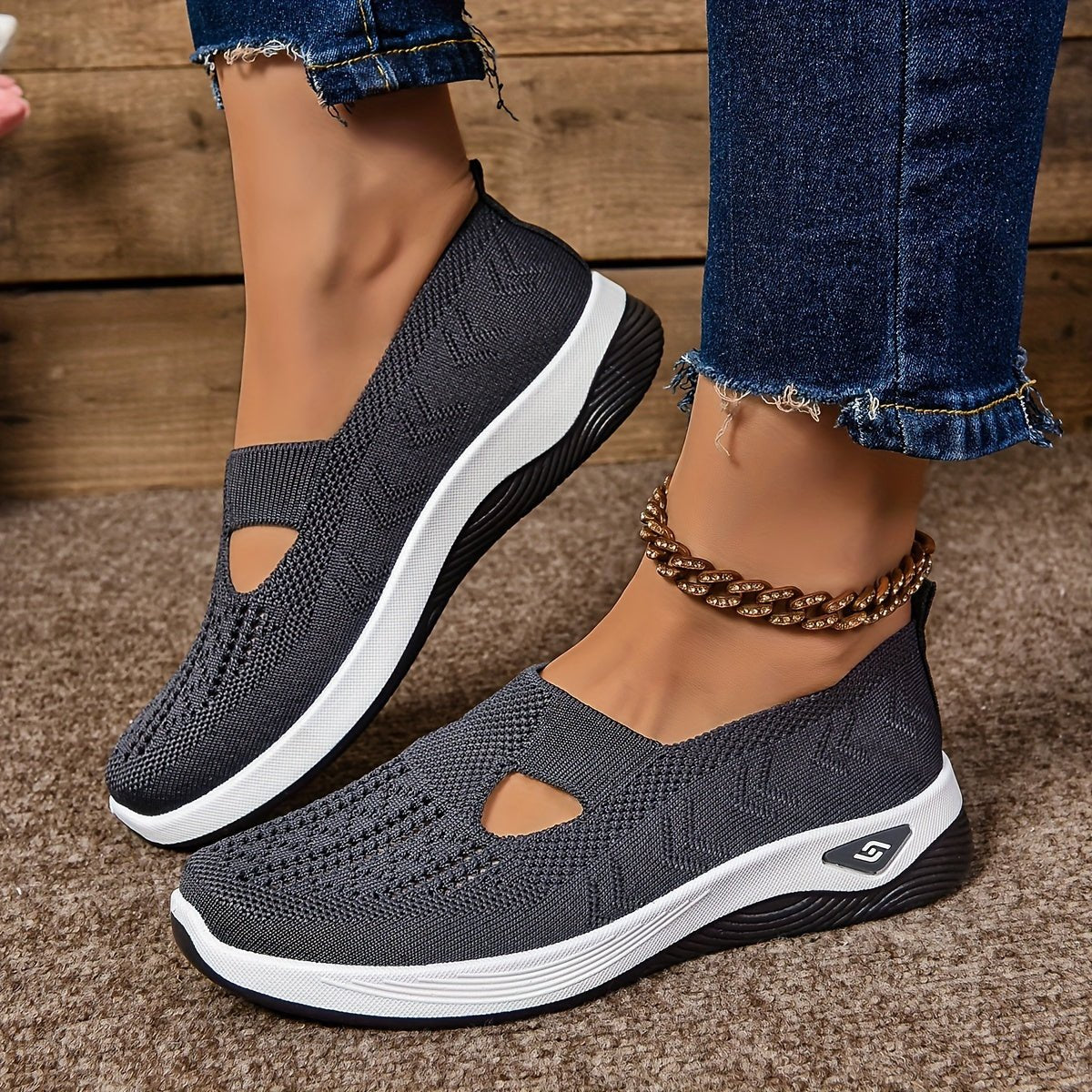 Women's Orthopedic Slip-On Comfortable Sandals Knit Trainers - Dark Gray