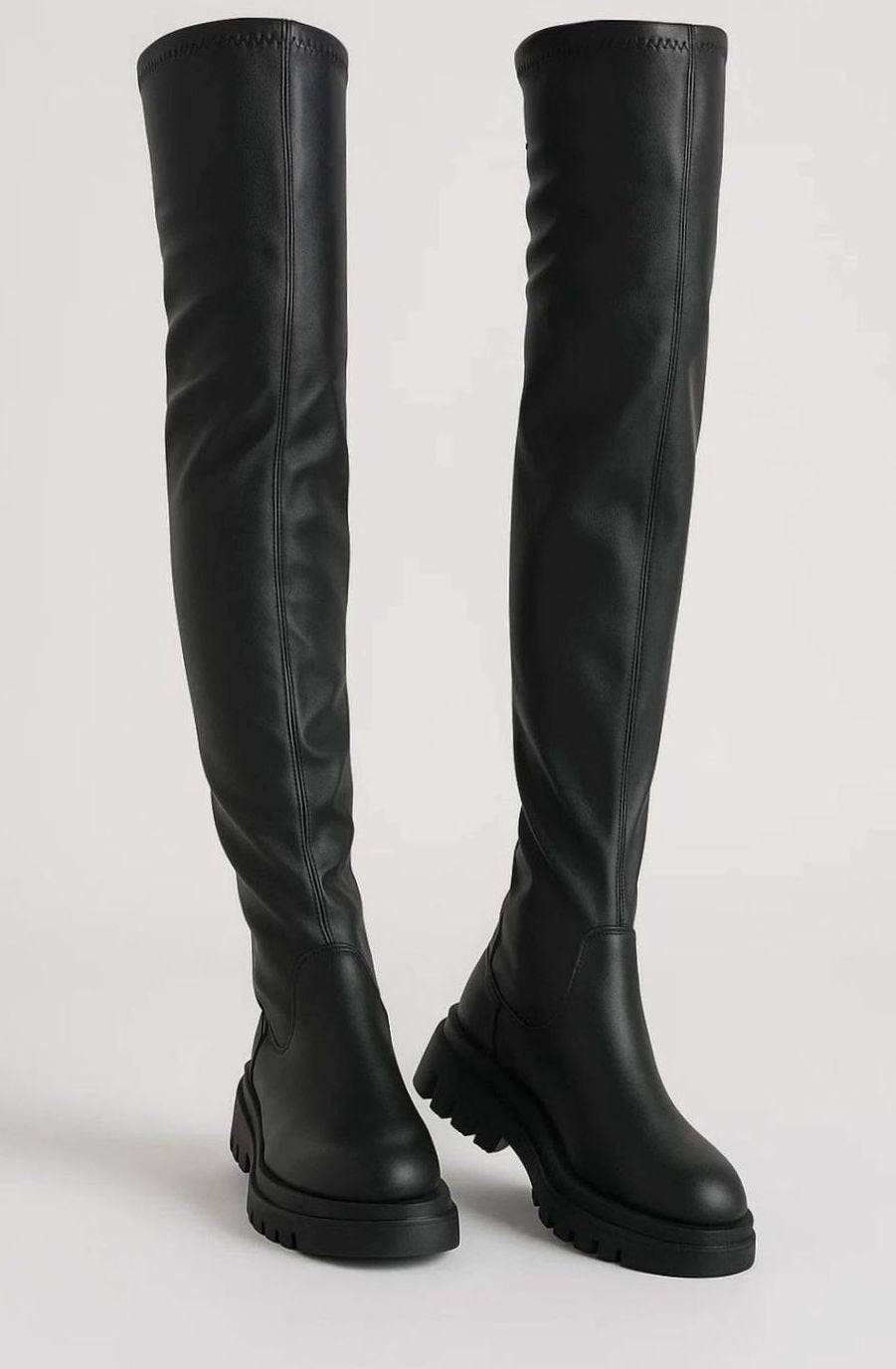 Women's Over-the-Knee Chunky Sole Slip-On Boots - Black