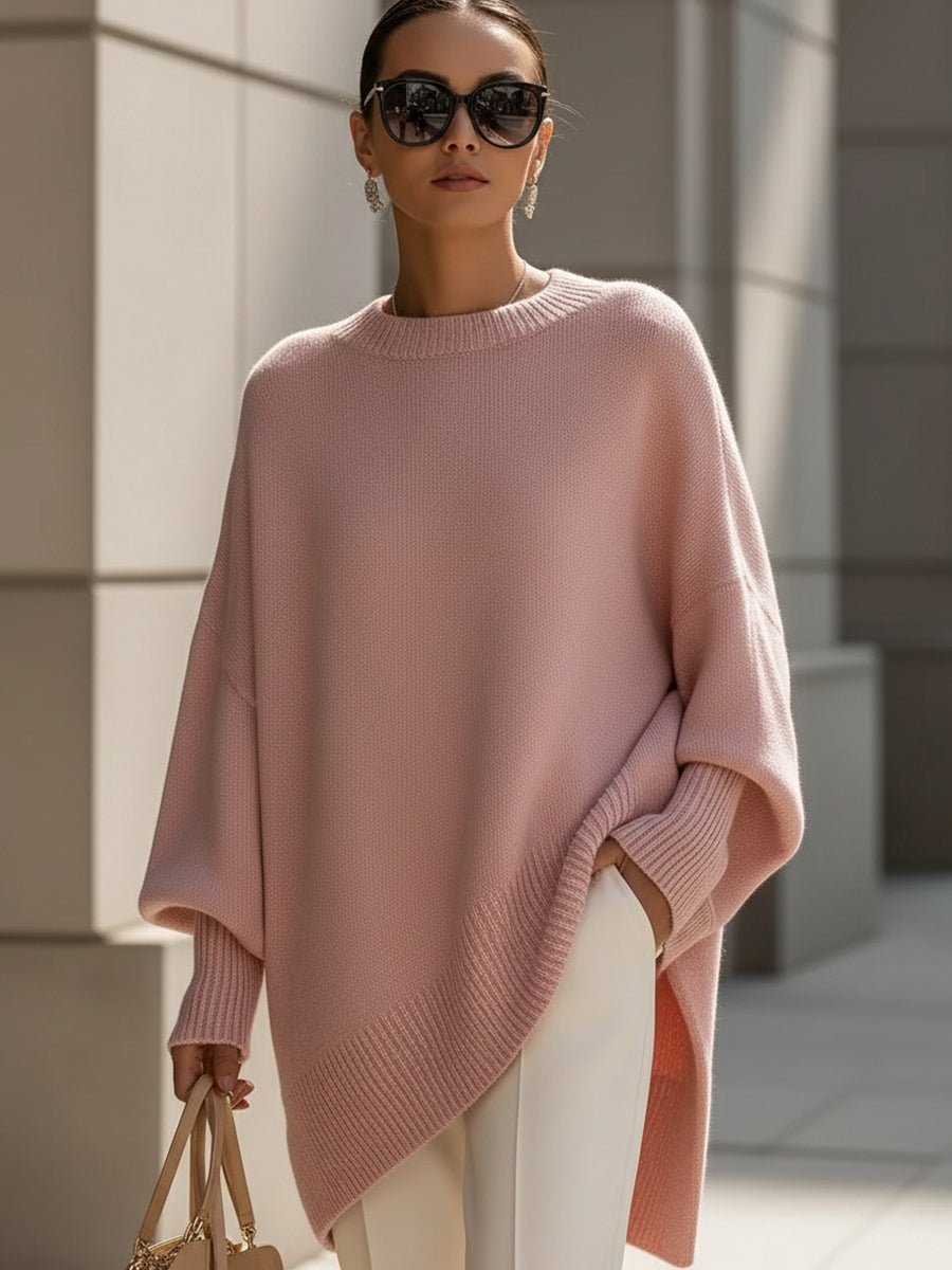 Women's Oversized Batwing Knit Draped Sweater - Pink