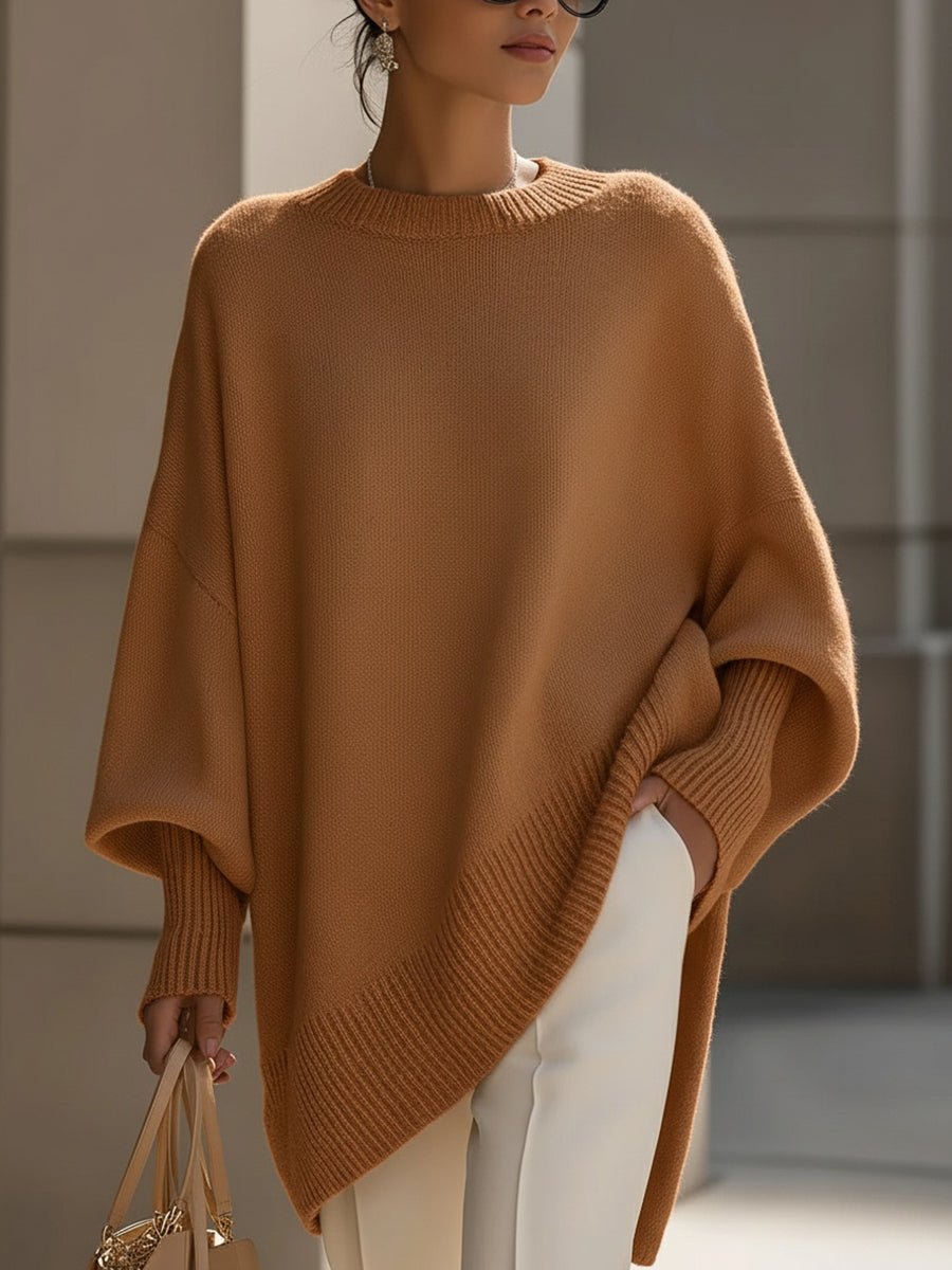 Women's Oversized Batwing Knit Draped Sweater - Caramel