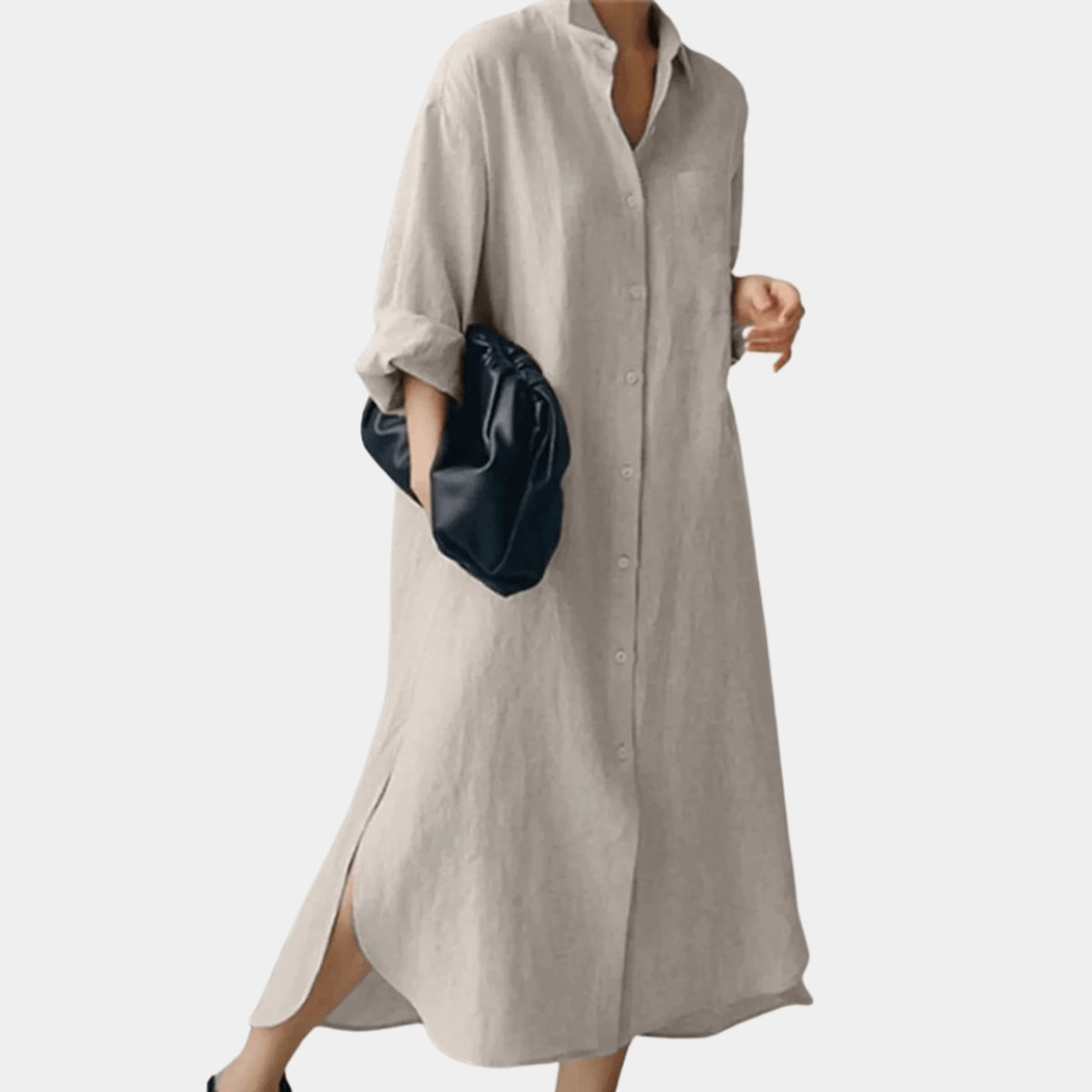 Women's Oversized Button-Down Long Sleeve Dress Collared Maxi Shirt