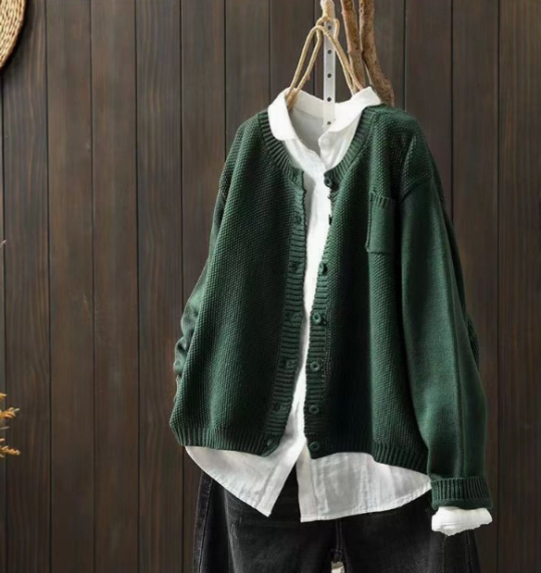 Women's Oversized Button-Up Knit Cardigan - Green