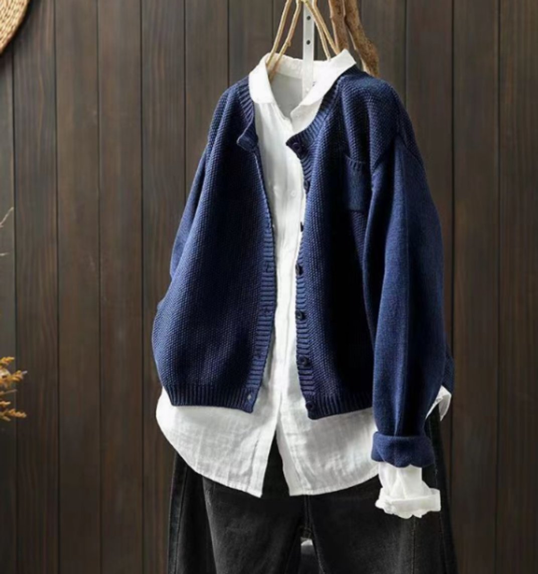 Women's Oversized Button-Up Knit Cardigan - Dark Blue