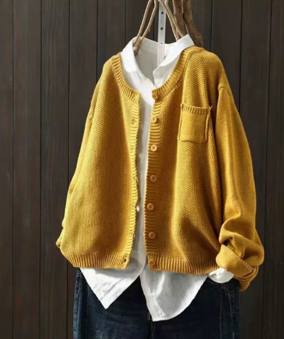 Women's Oversized Button-Up Knit Cardigan - Yellow