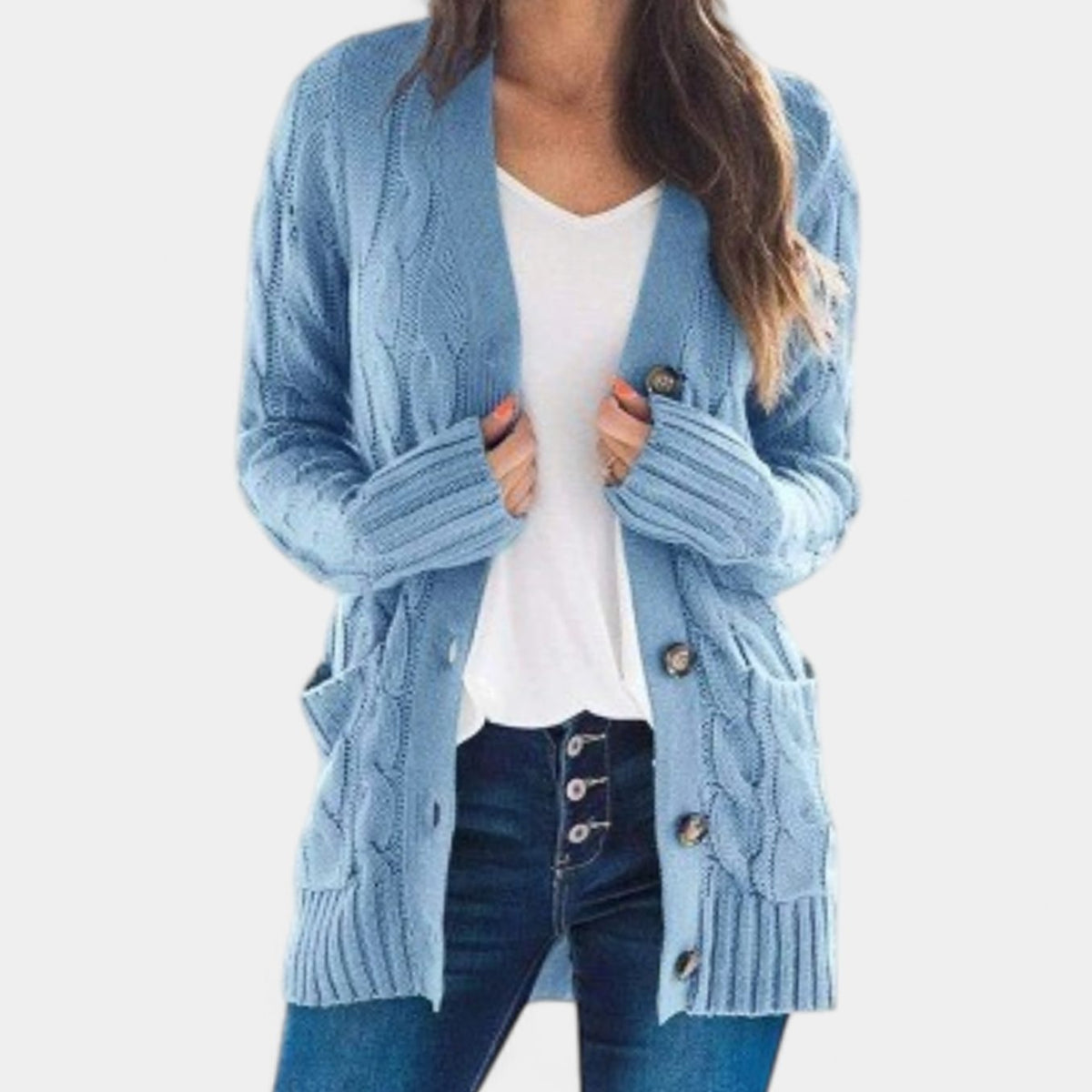 Women's Oversized Cable Knit Button-Front Cardigan - Blue