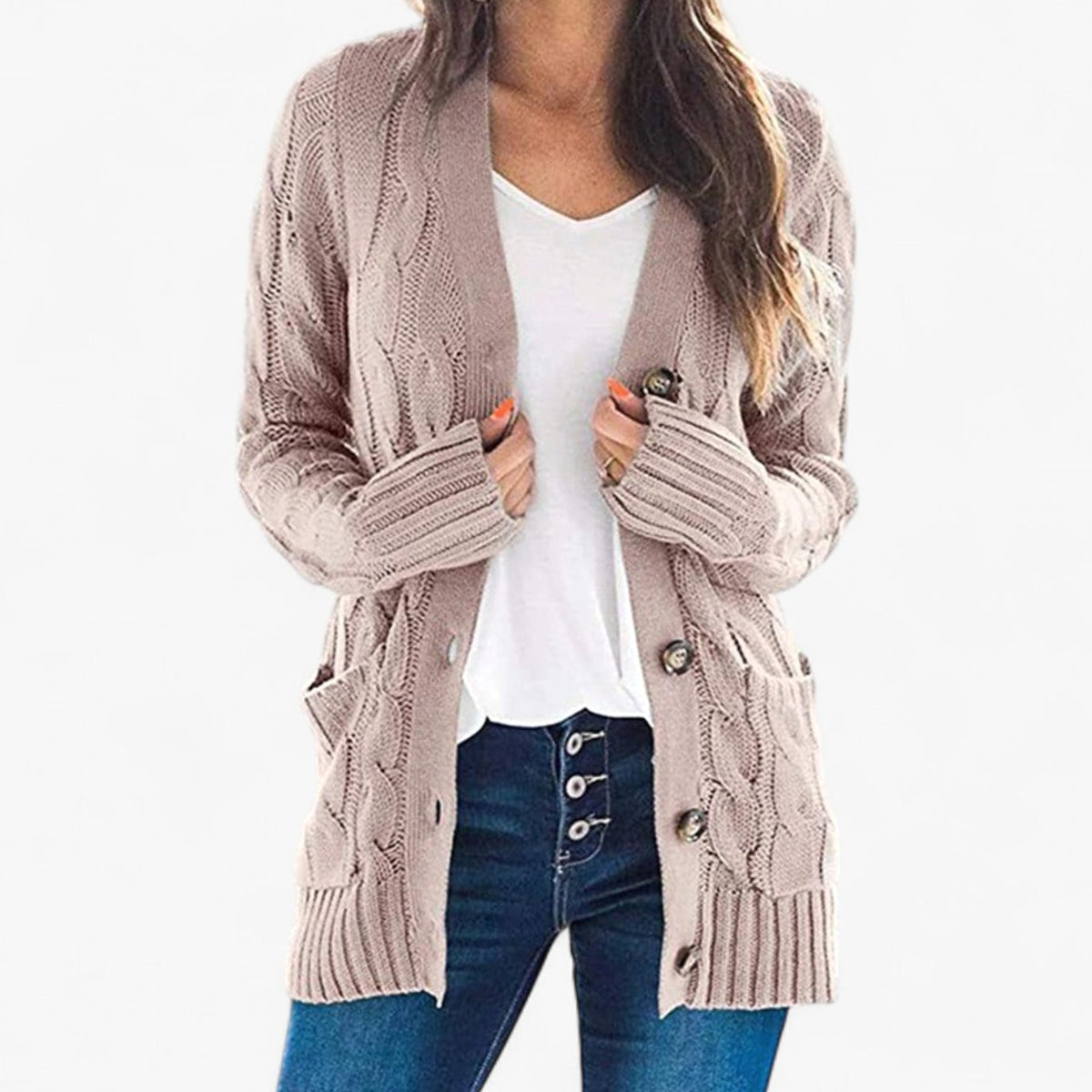 Women's Oversized Cable Knit Button-Front Cardigan - Pink