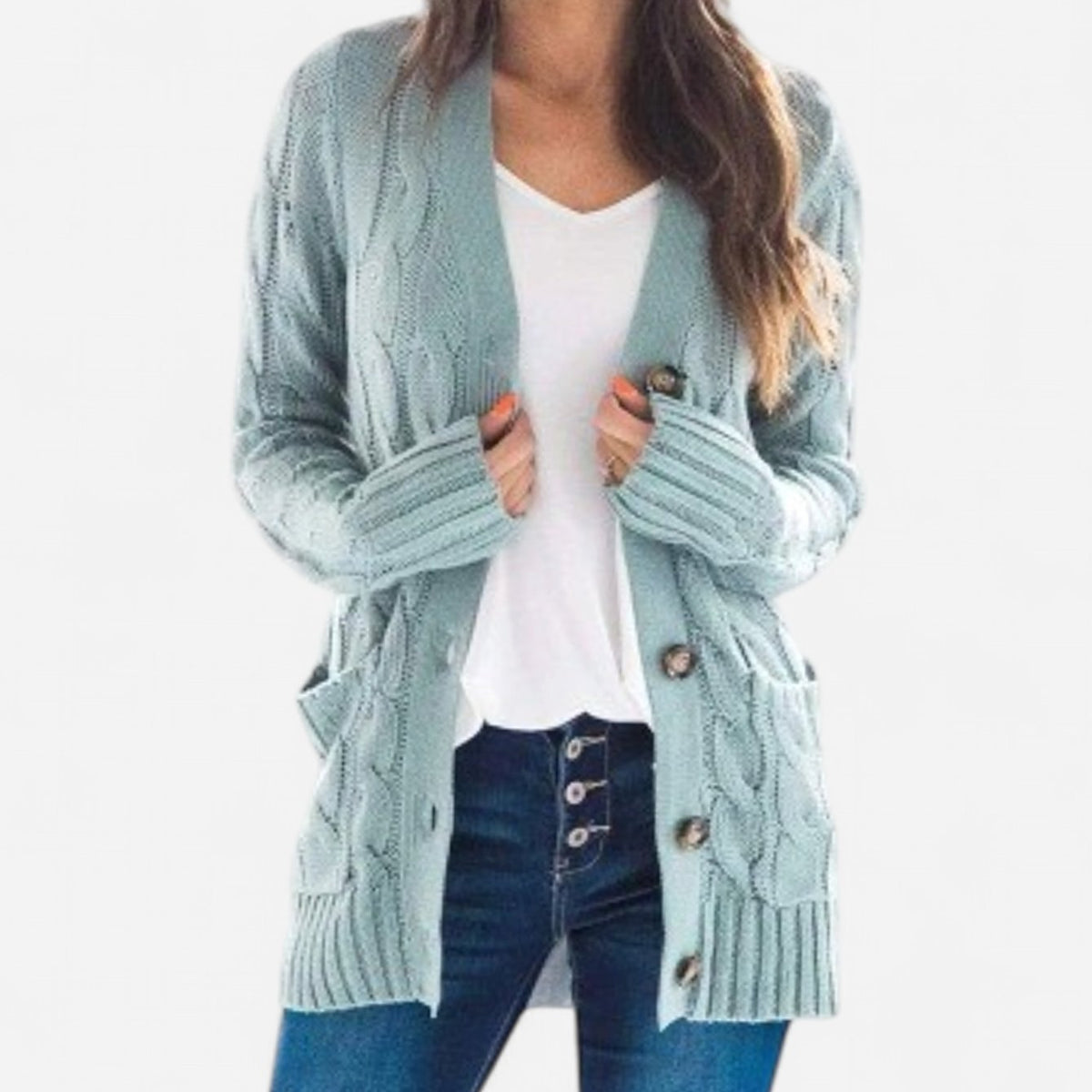 Women's Oversized Cable Knit Button-Front Cardigan - Mint