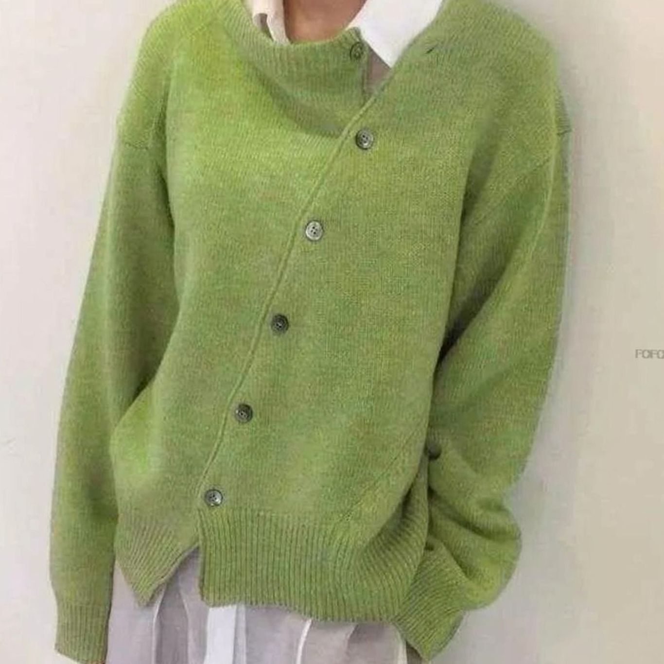 Women's Oversized Chunky Knit Button-Front Cardigan - Green