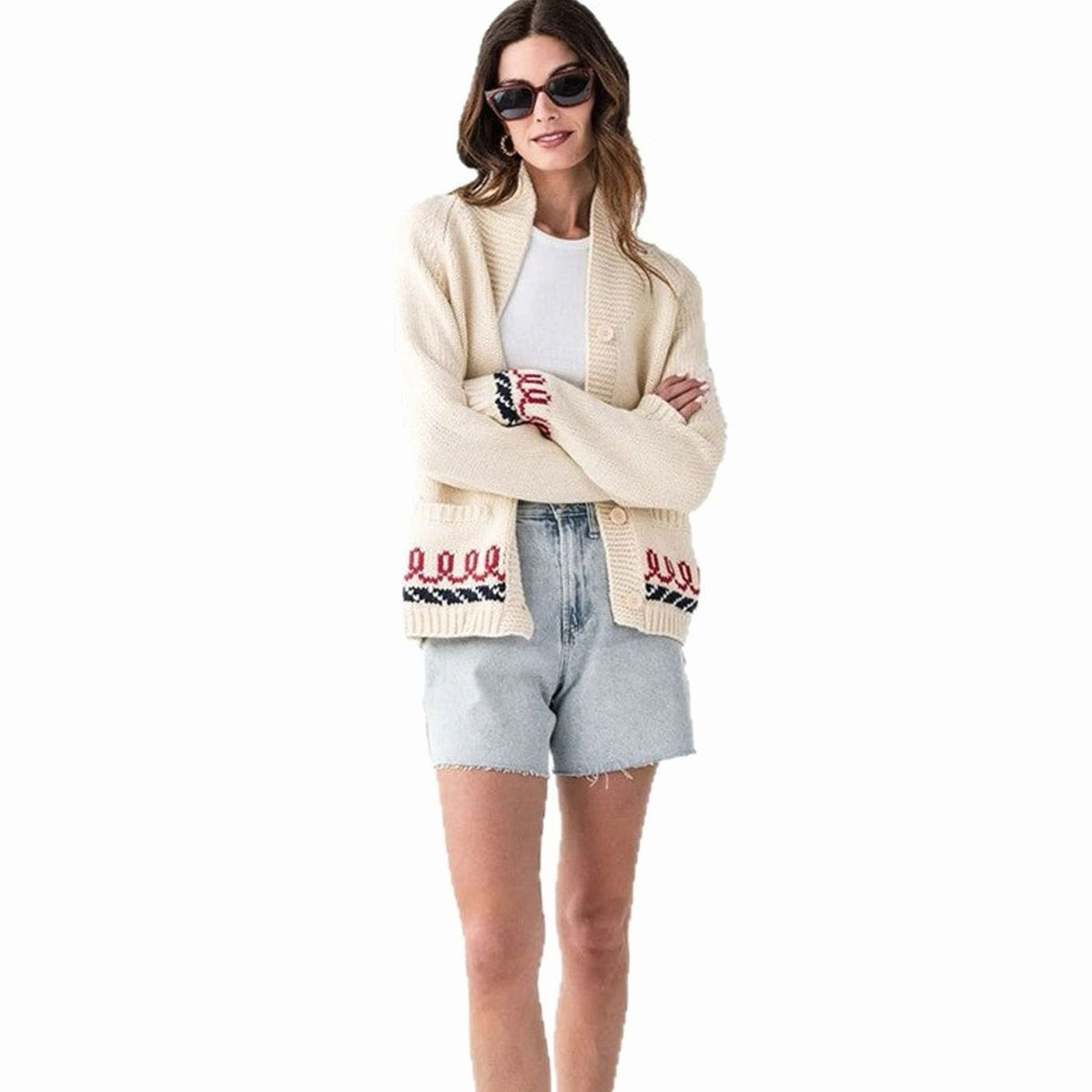 Women's Oversized Chunky Knit Cardigan Nautical Whale Motif