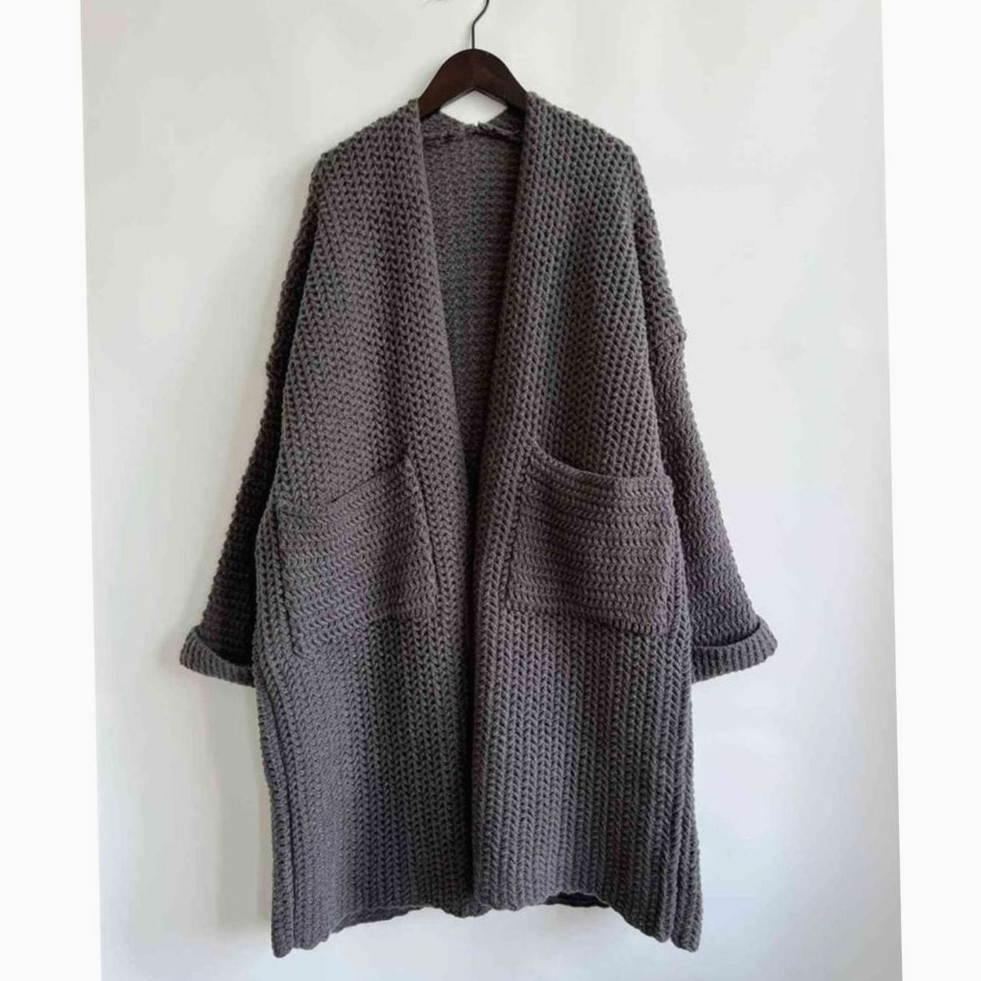 Women's Oversized Chunky Knit Open-Front Cardigan with Pockets