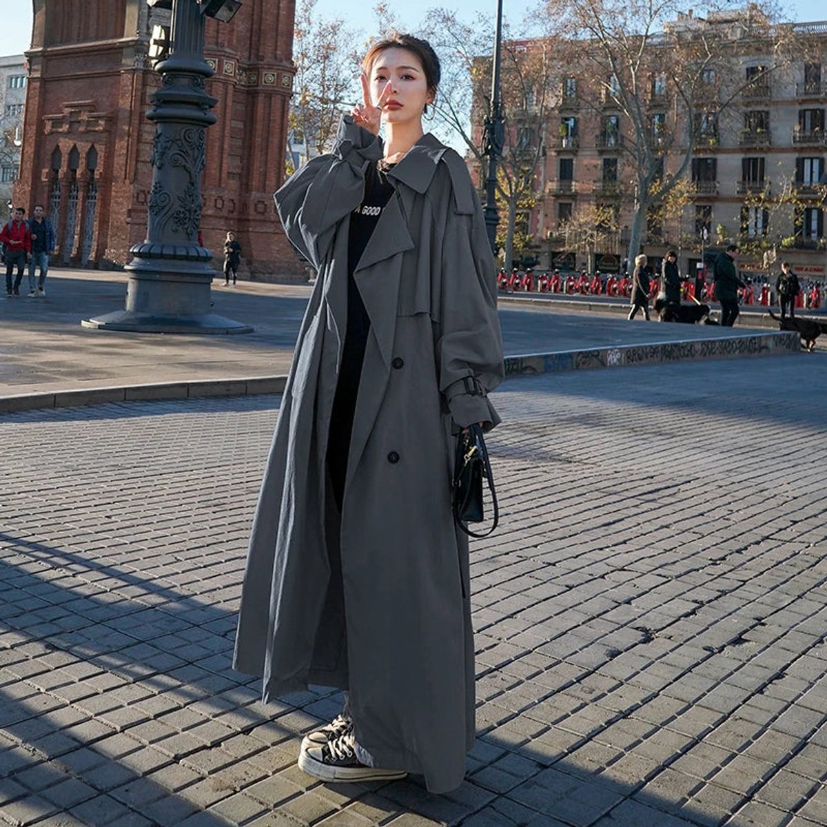 Women's Oversized Double-Breasted Longline Trench Coat