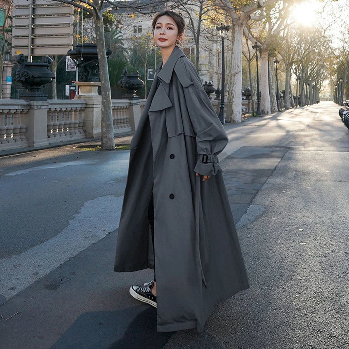 Women's Oversized Double-Breasted Longline Trench Coat