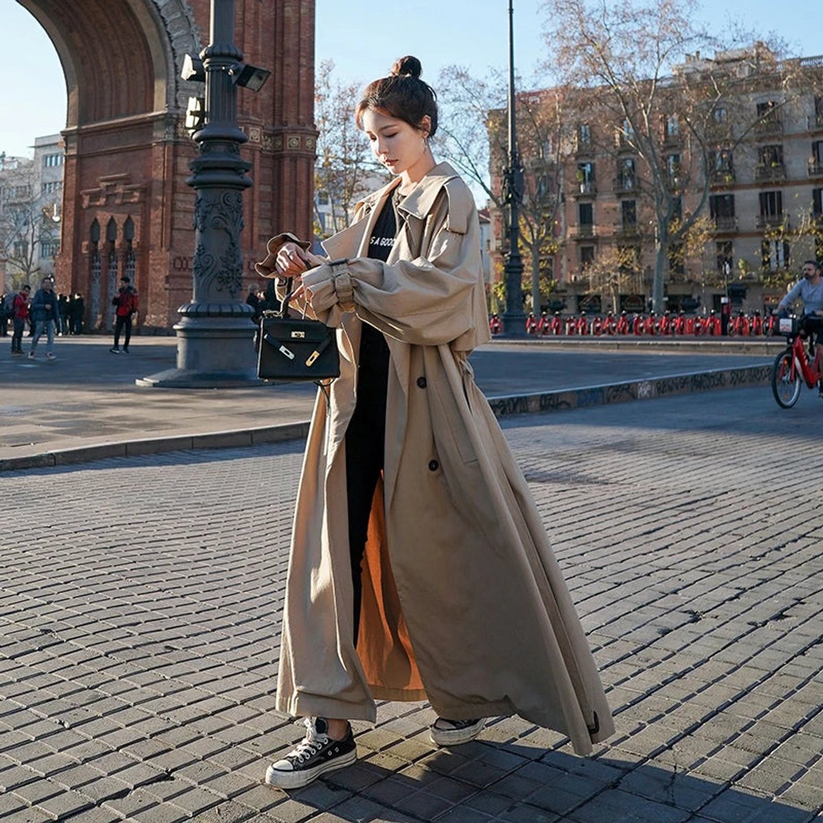 Women's Oversized Double-Breasted Longline Trench Coat