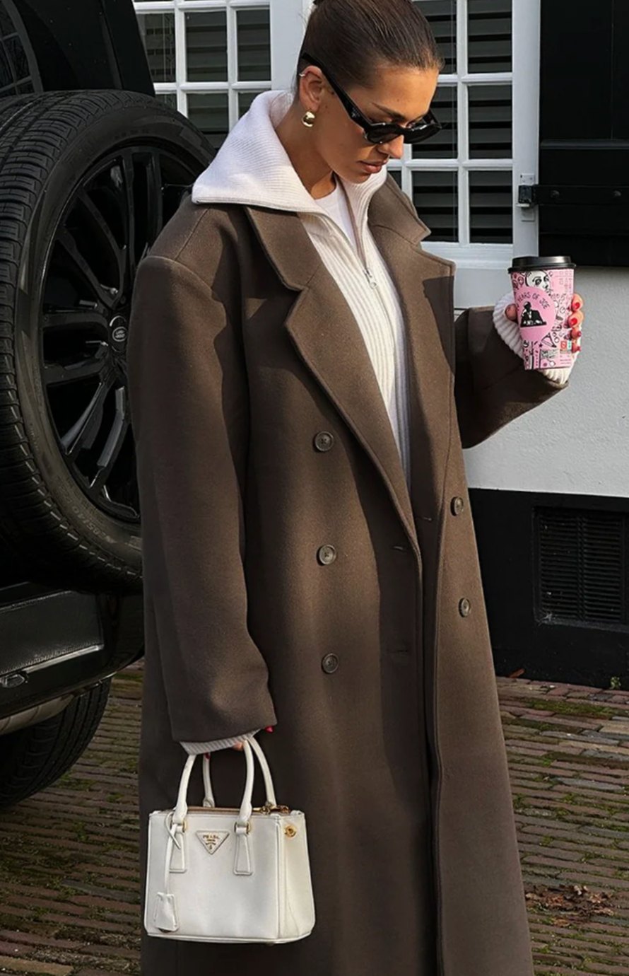 Women's Oversized Double-Breasted Wool Coat Wide Lapel