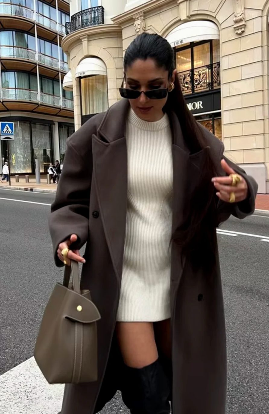 Women's Oversized Double-Breasted Wool Coat Wide Lapel