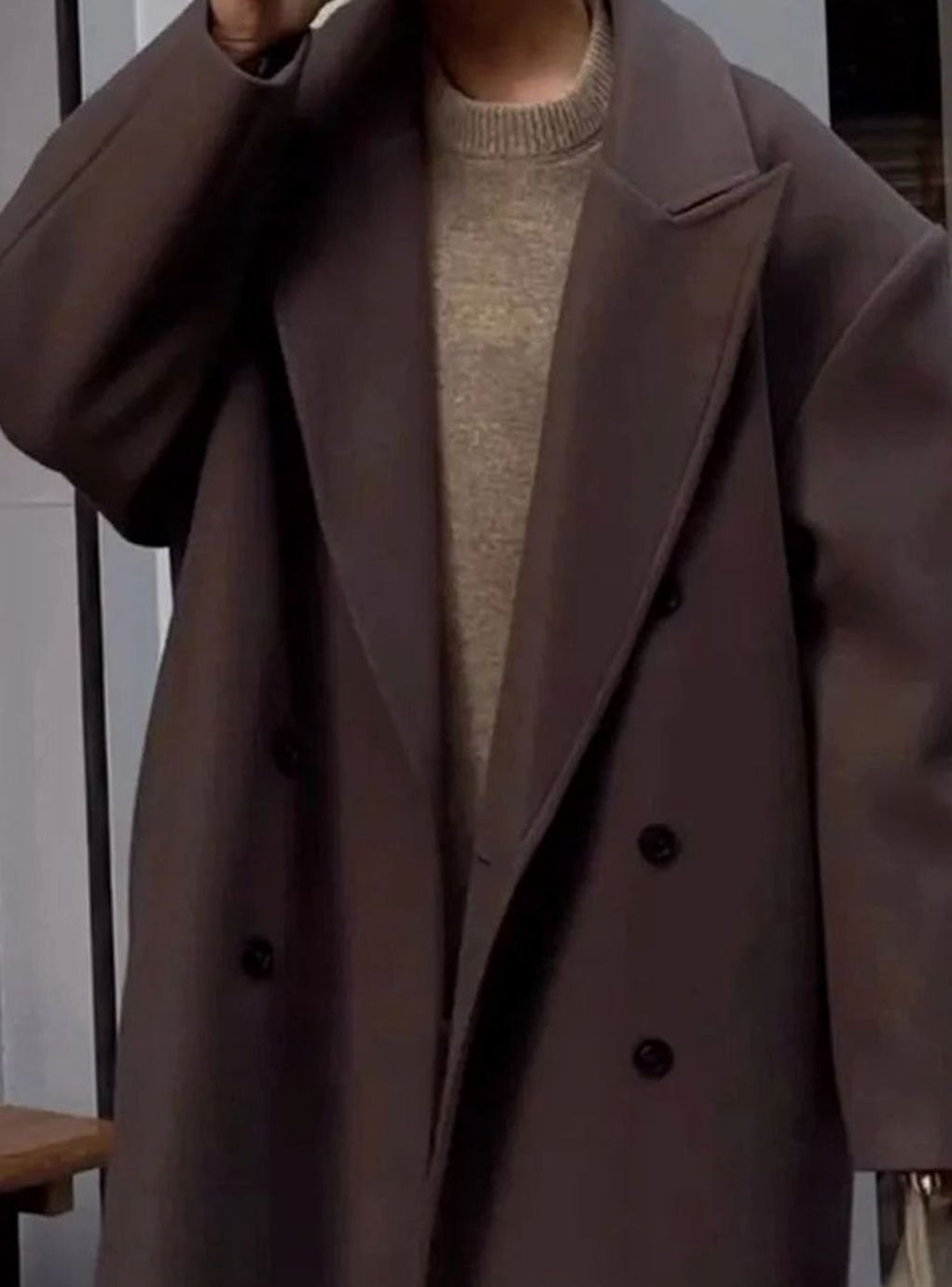 Women's Oversized Double-Breasted Wool Coat Wide Lapel