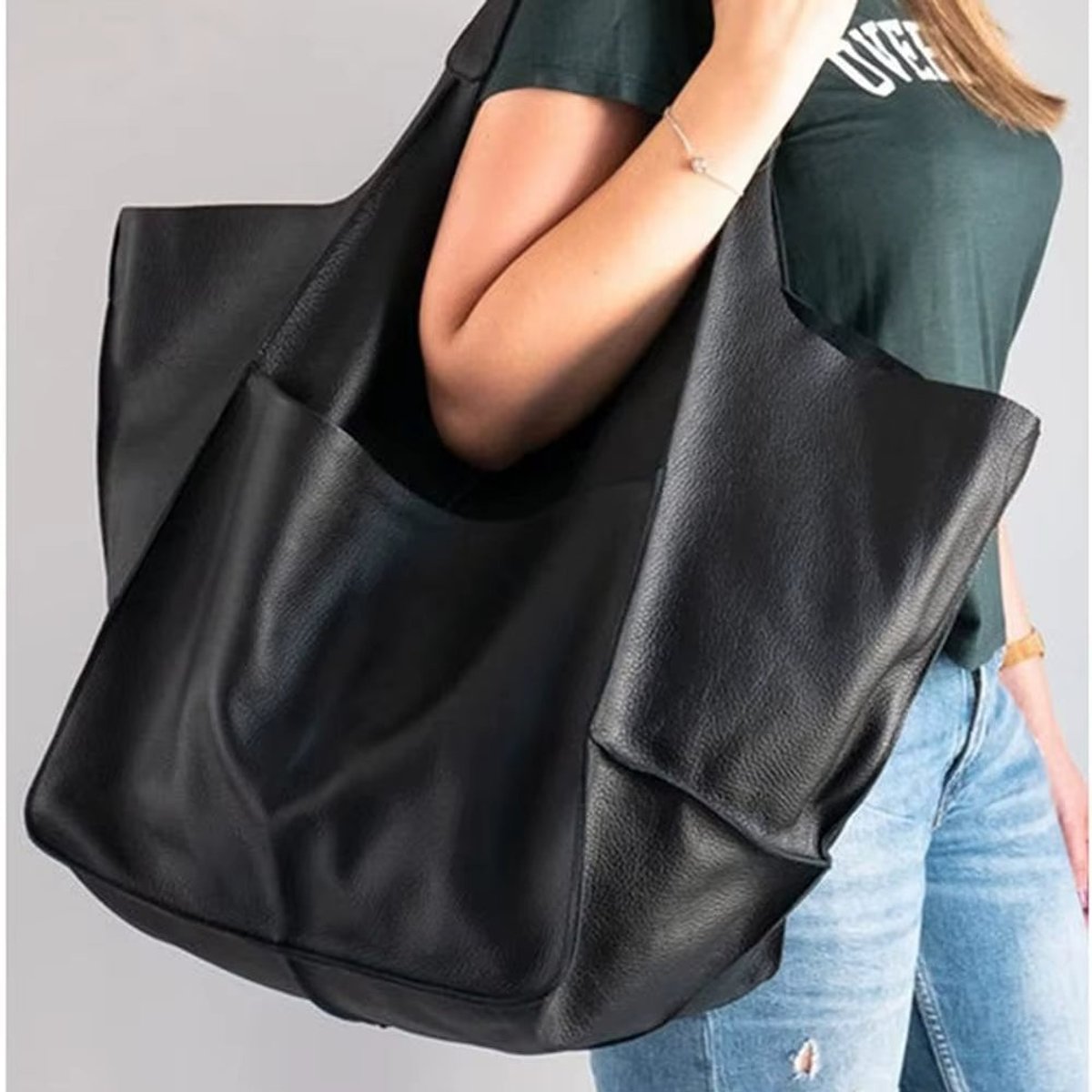 Women's Oversized Faux Leather Magnetic-Clasp Tote Bag