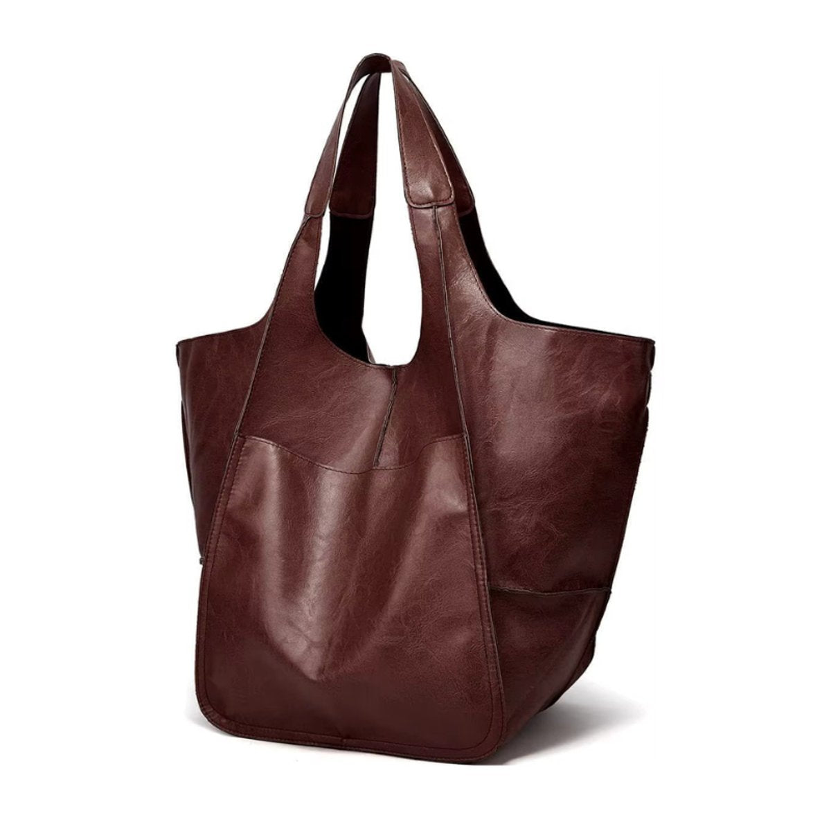 Women's Oversized Faux Leather Magnetic-Clasp Tote Bag - Espresso
