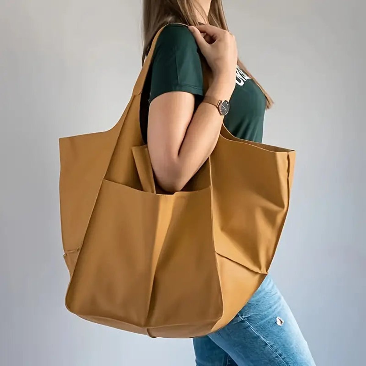 Women's Oversized Faux Leather Magnetic-Clasp Tote Bag