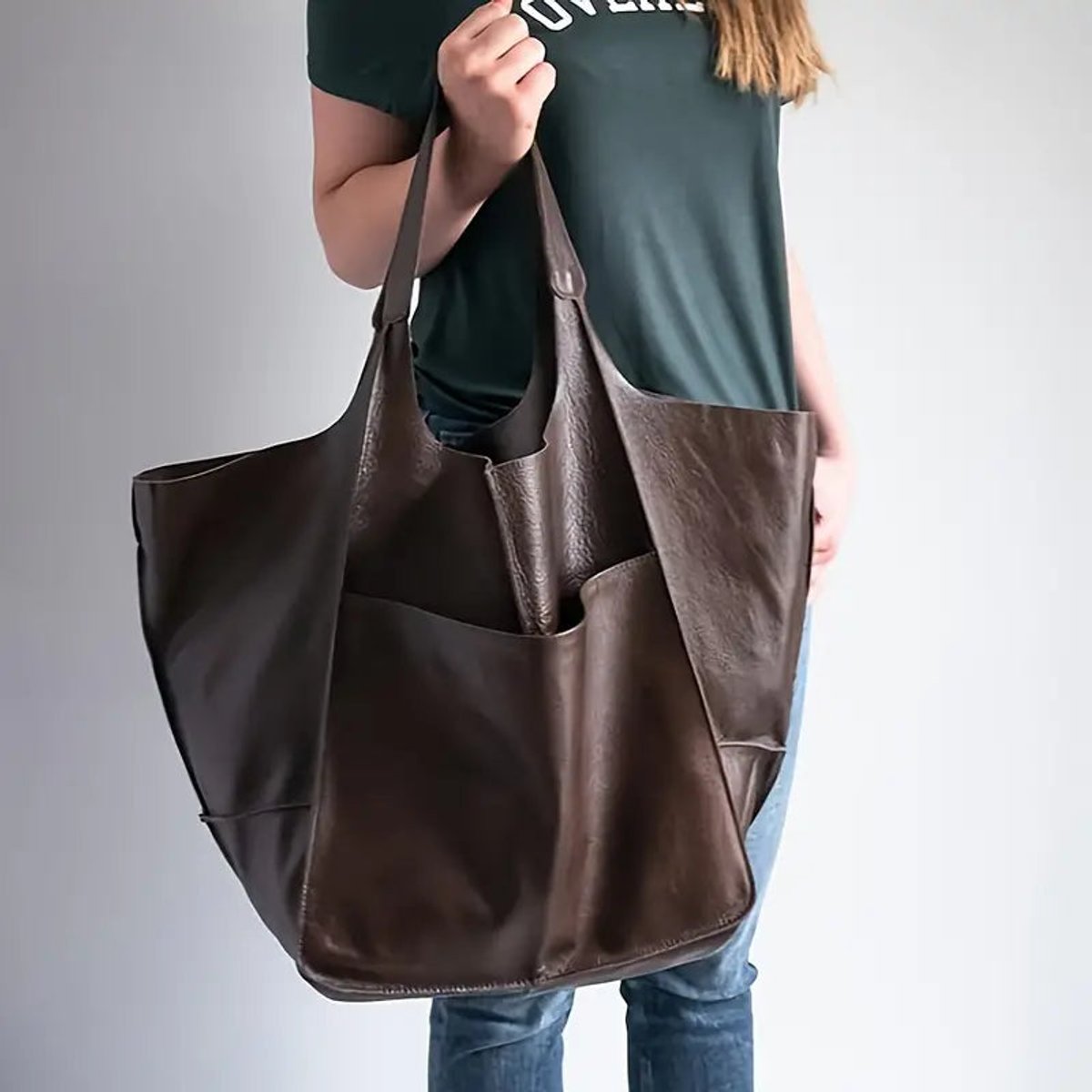 Women's Oversized Faux Leather Magnetic-Clasp Tote Bag