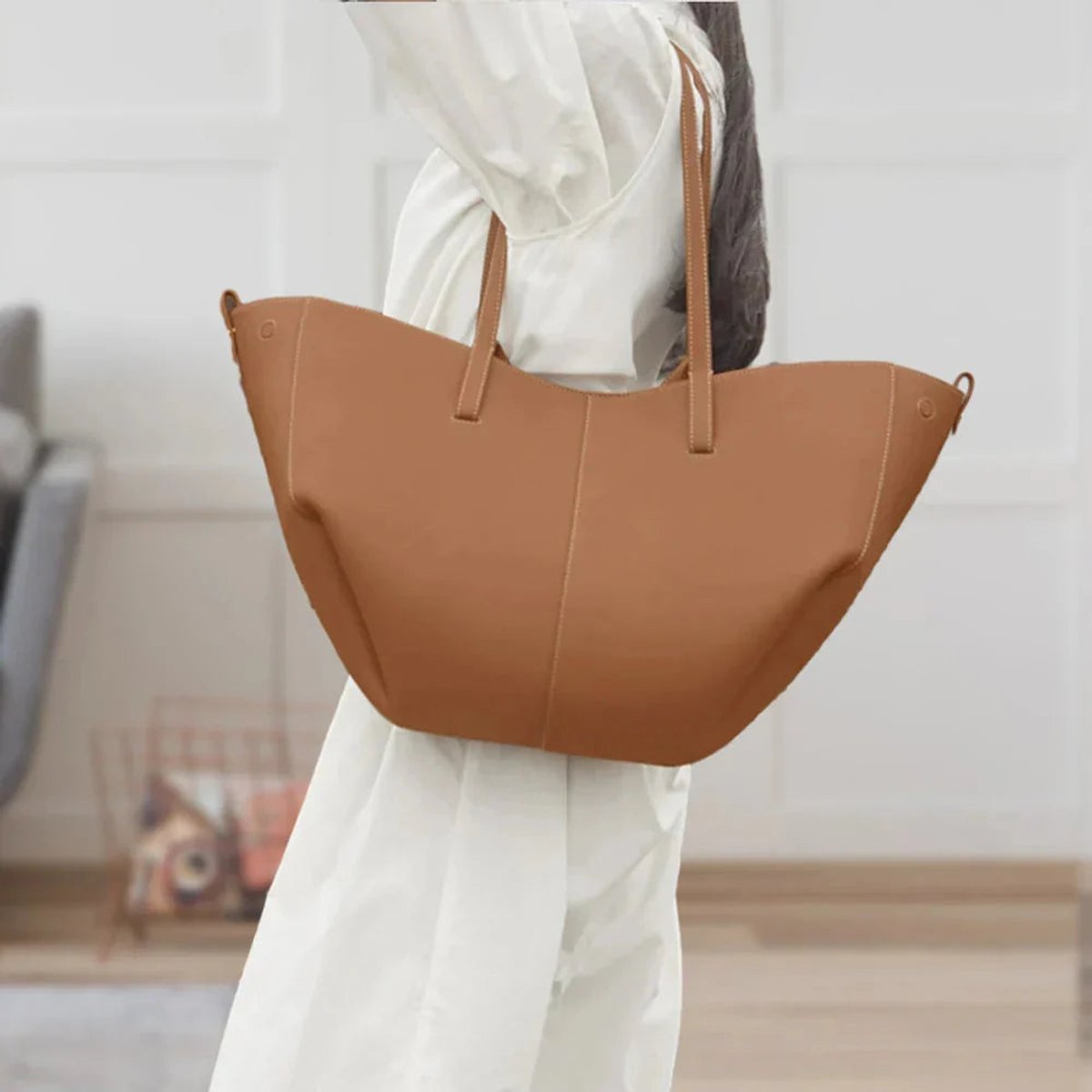Women's Oversized Faux Leather Vintage Shoulder Tote Bag