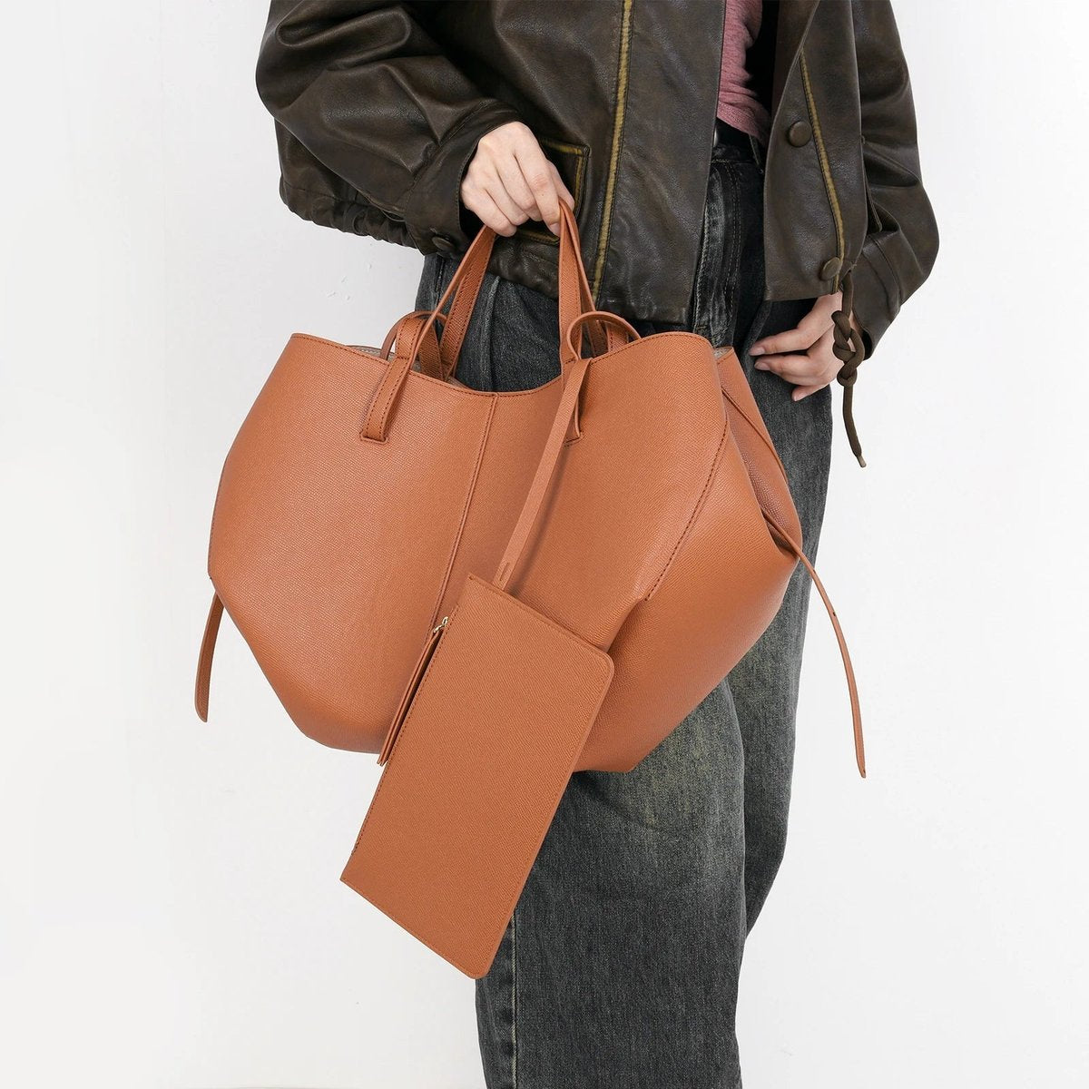 Women's Oversized Faux Leather Vintage Shoulder Tote Bag