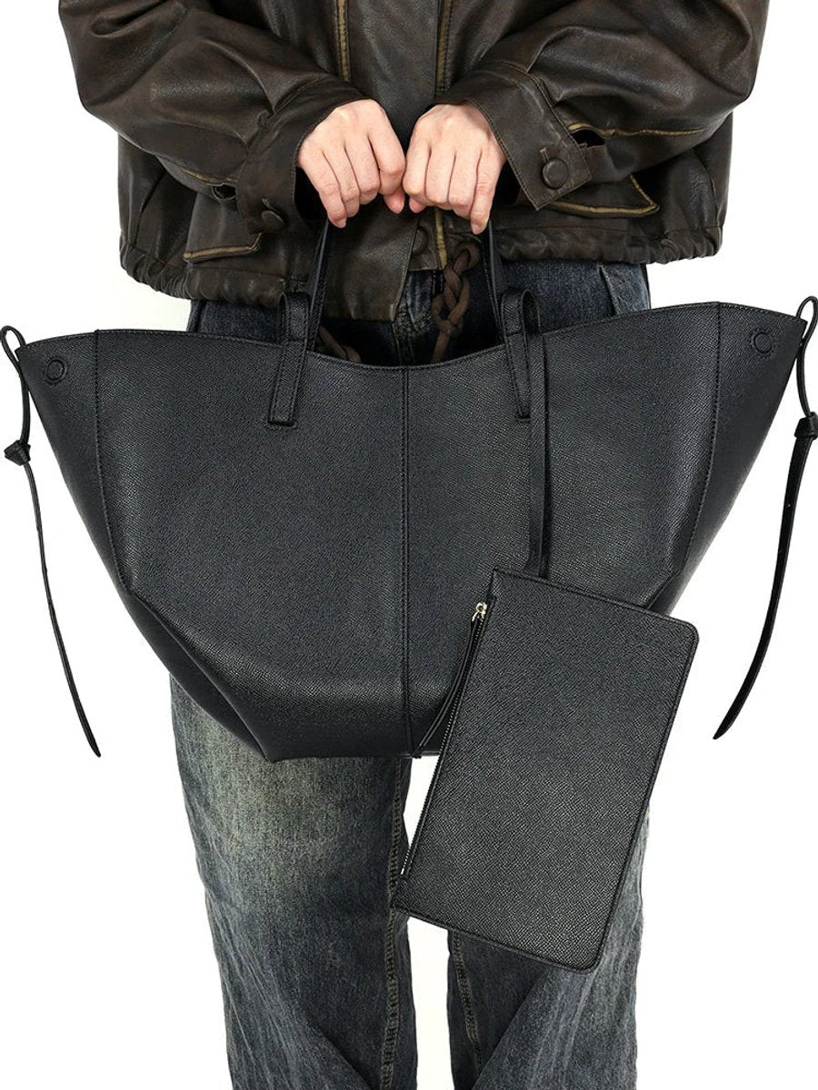 Women's Oversized Faux Leather Vintage Shoulder Tote Bag