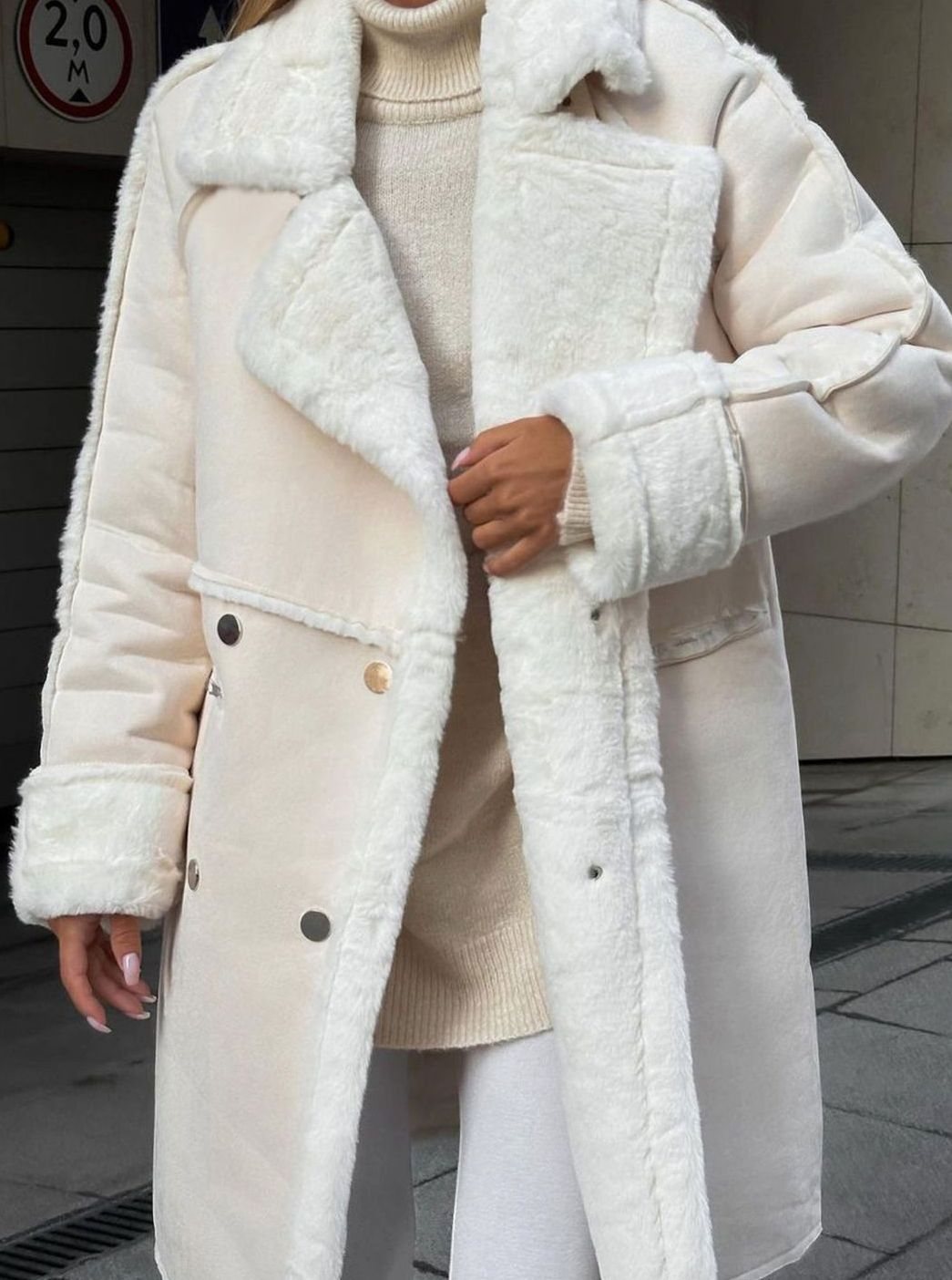 Women's Oversized Faux Shearling Double-Breasted Long Coat