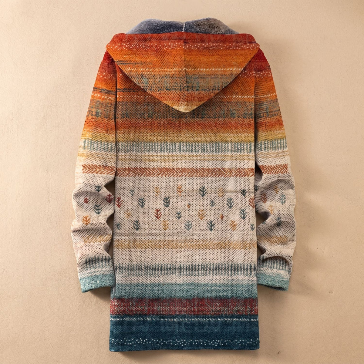 Women's Oversized Fleece-Lined Abstract Print Hooded Cardigan