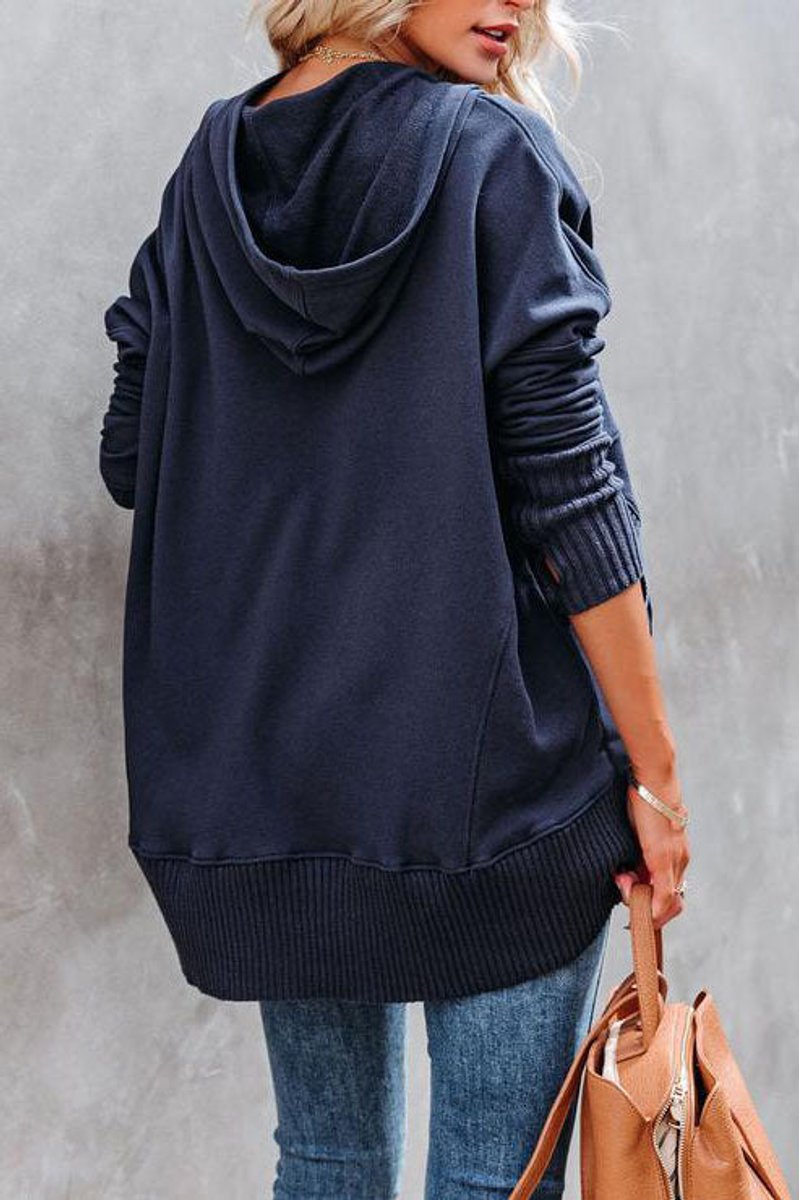 Women's Oversized Hooded Long-Sleeve Drawstring Tunic Top