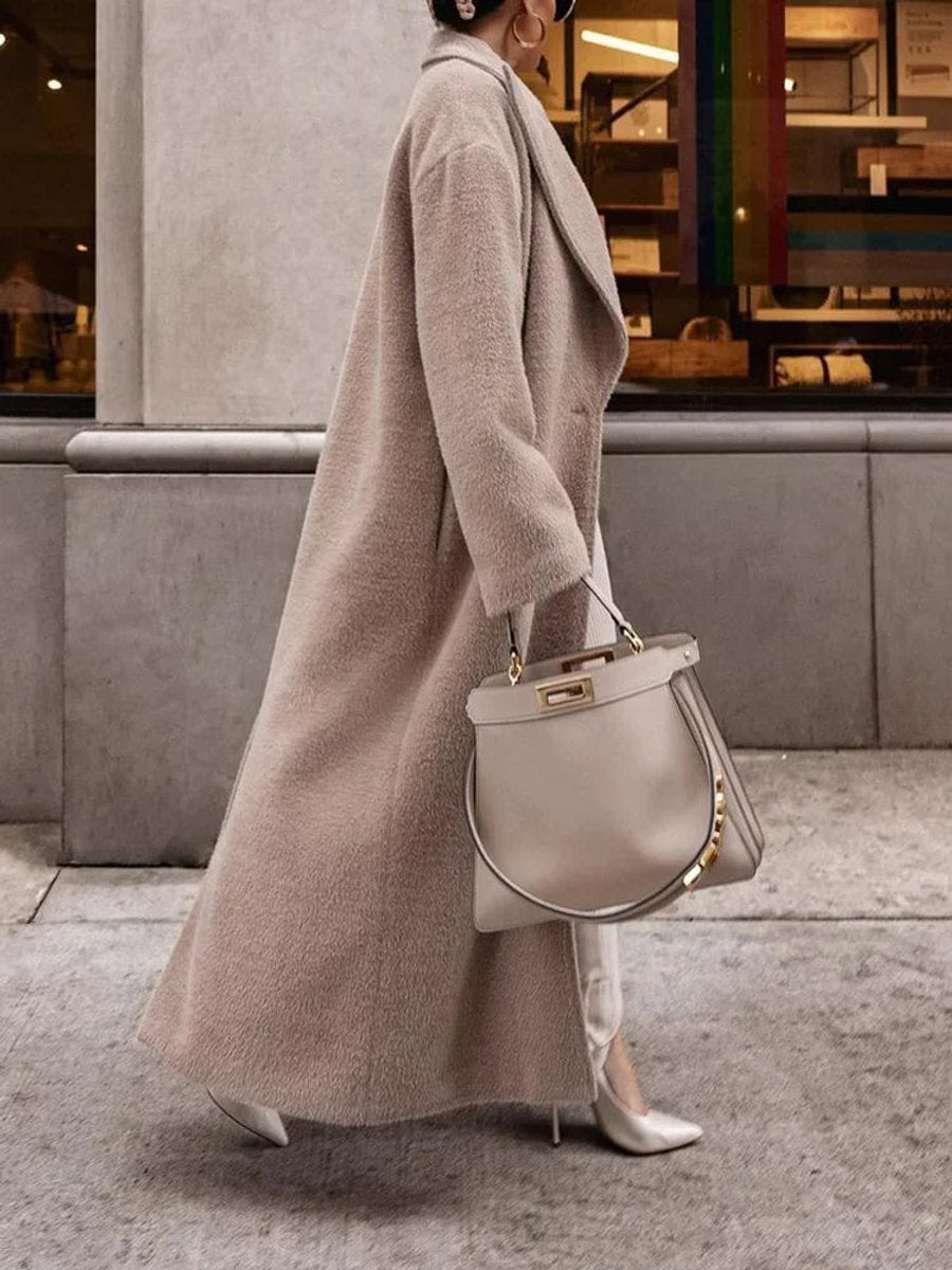 Women's Oversized Long Lapel Single-Breasted Teddy Coat