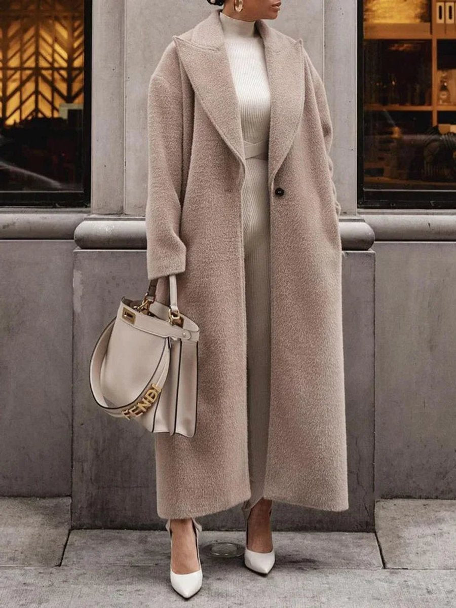 Women's Oversized Long Lapel Single-Breasted Teddy Coat