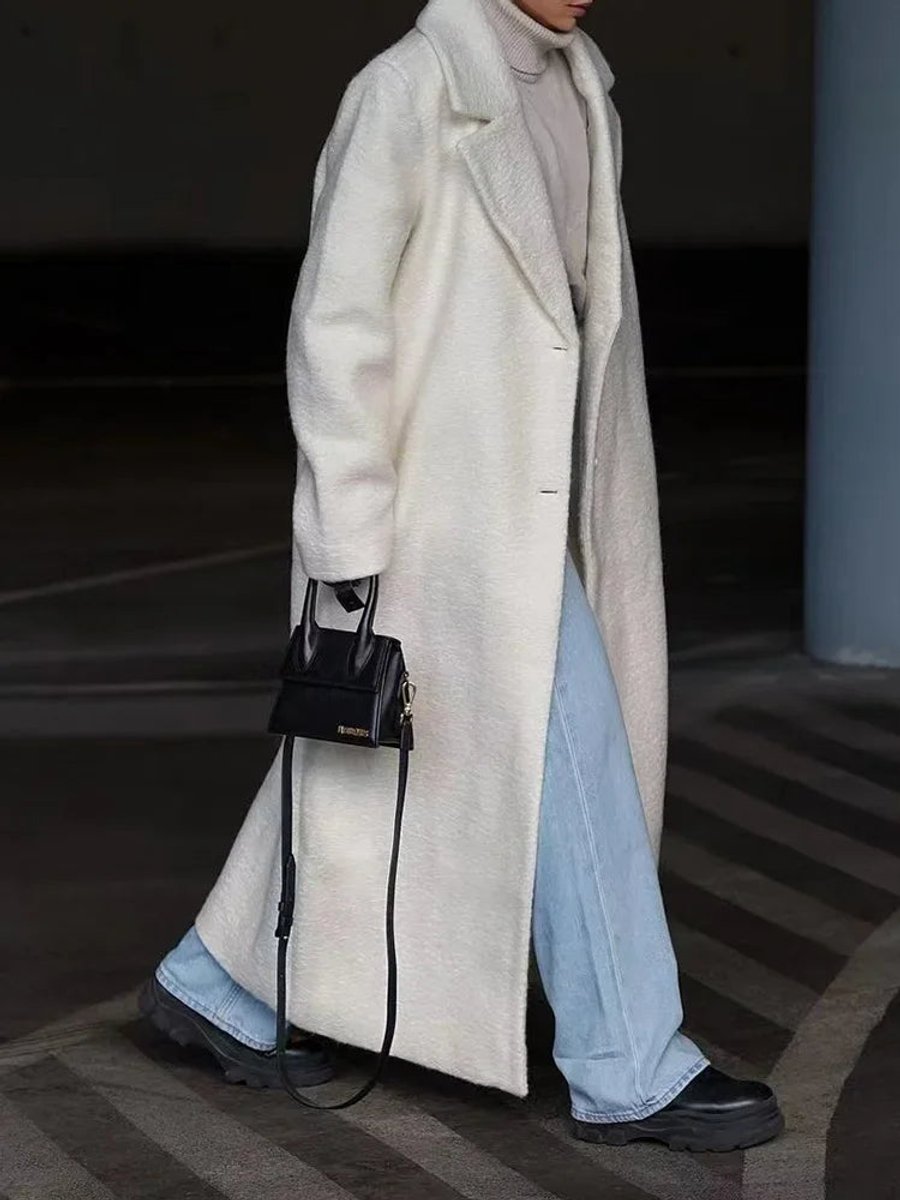 Women's Oversized Long Lapel Single-Breasted Teddy Coat