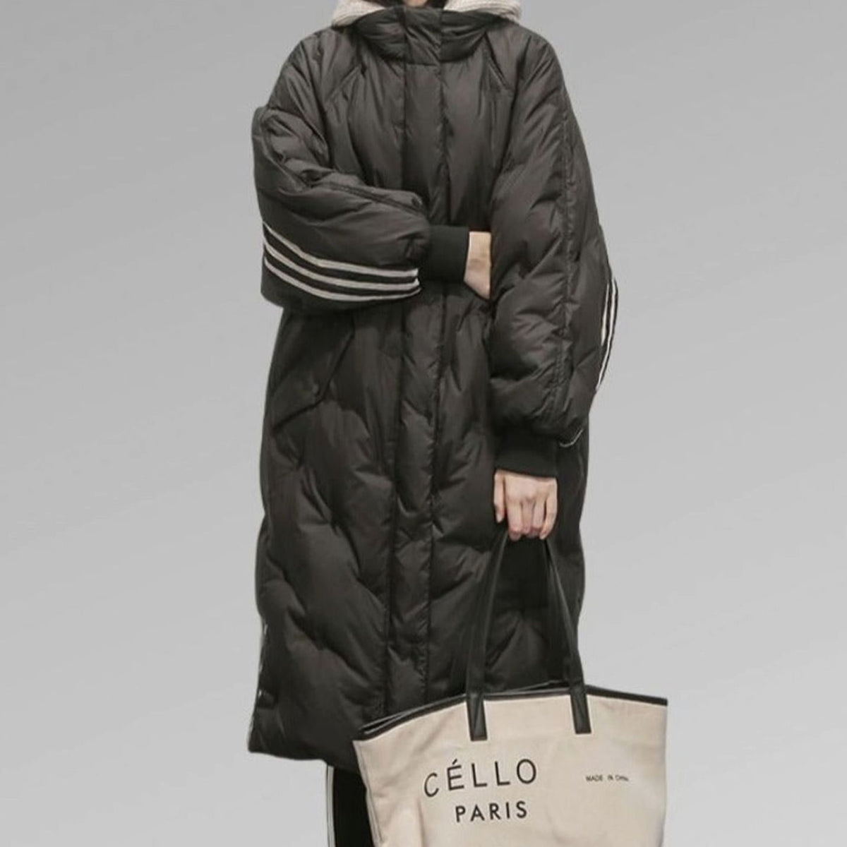 Women's Oversized Long Quilted Hooded Puffer Coat - Black