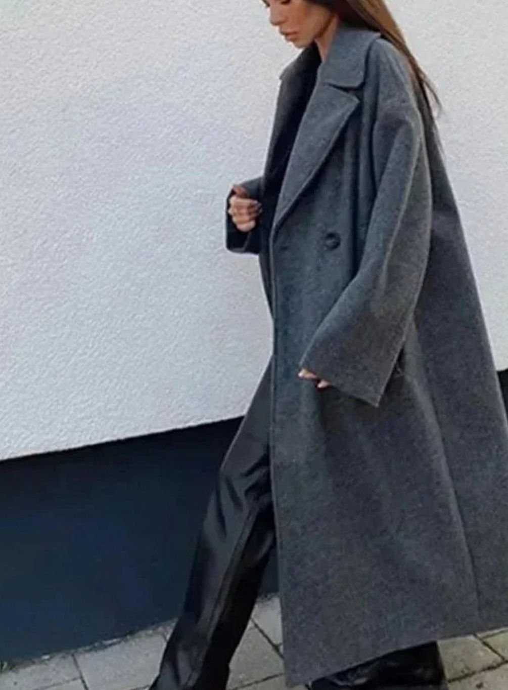 Women's Oversized Long Wool Coat Double-Breasted Winter Overcoat