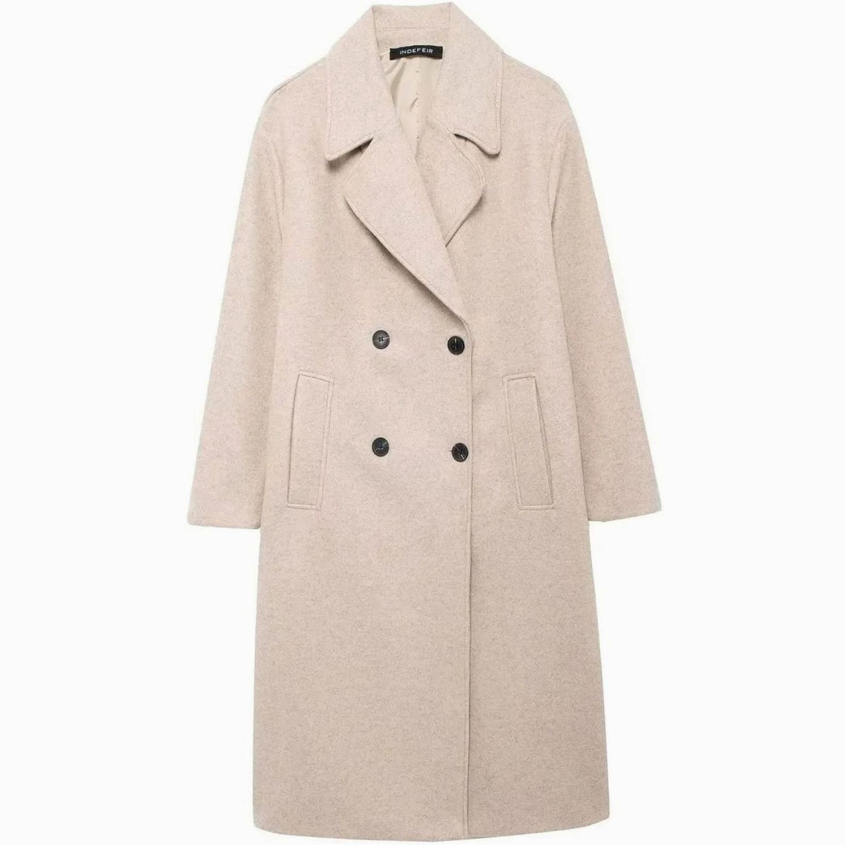 Women's Oversized Long Wool Coat Double-Breasted Winter Overcoat - Khaki
