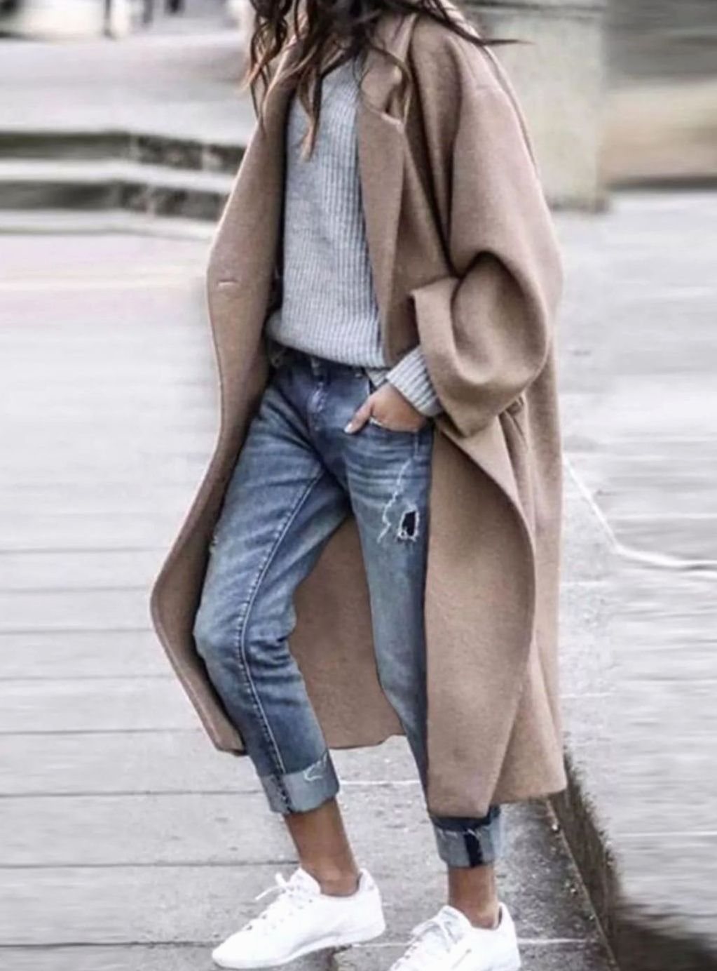 Women's Oversized Long Wool Coat Wide-Sleeve Winter Outerwear